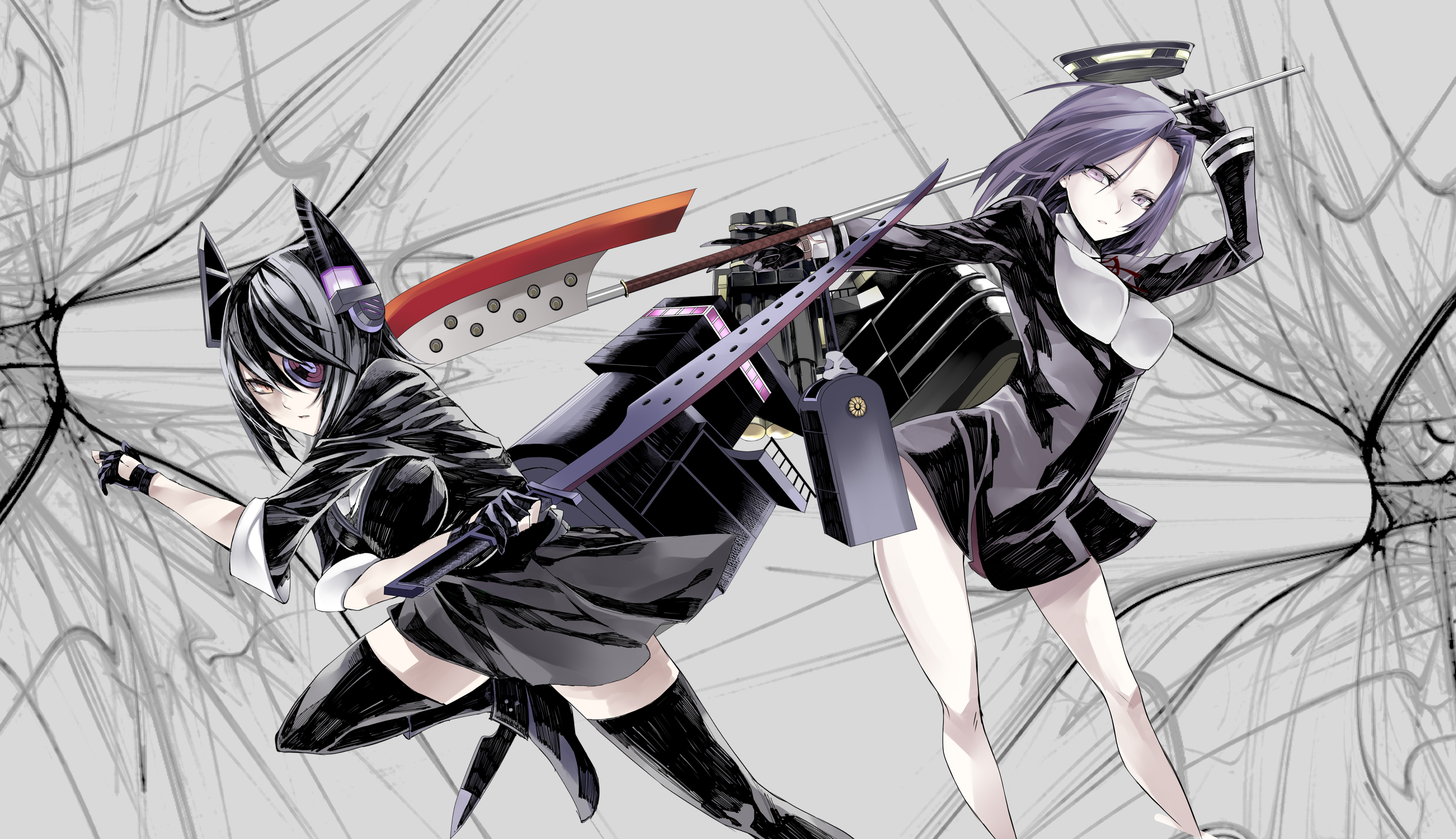 Tenryuu from Kancolle with another ship girl HD Wallpaper
