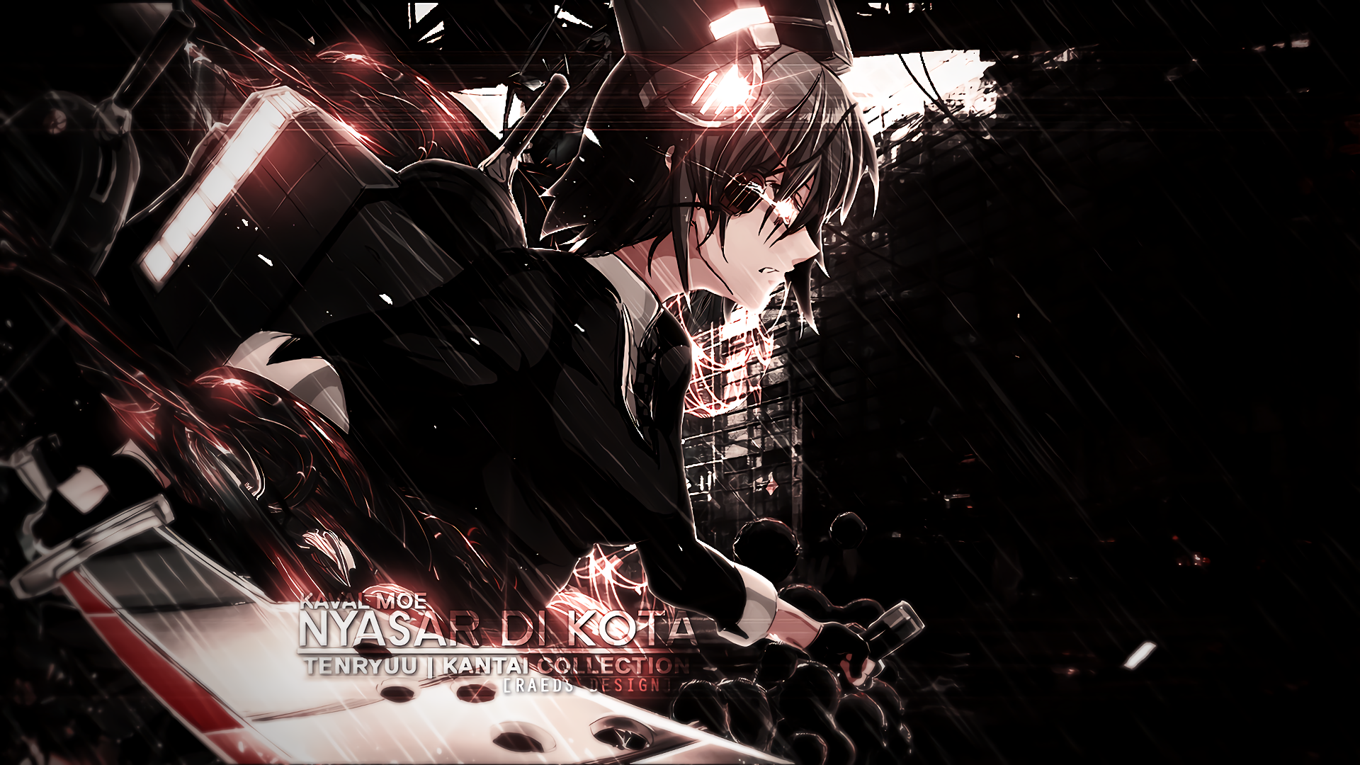 Tenryuu from Kantai Collection in a dark city HD Wallpaper