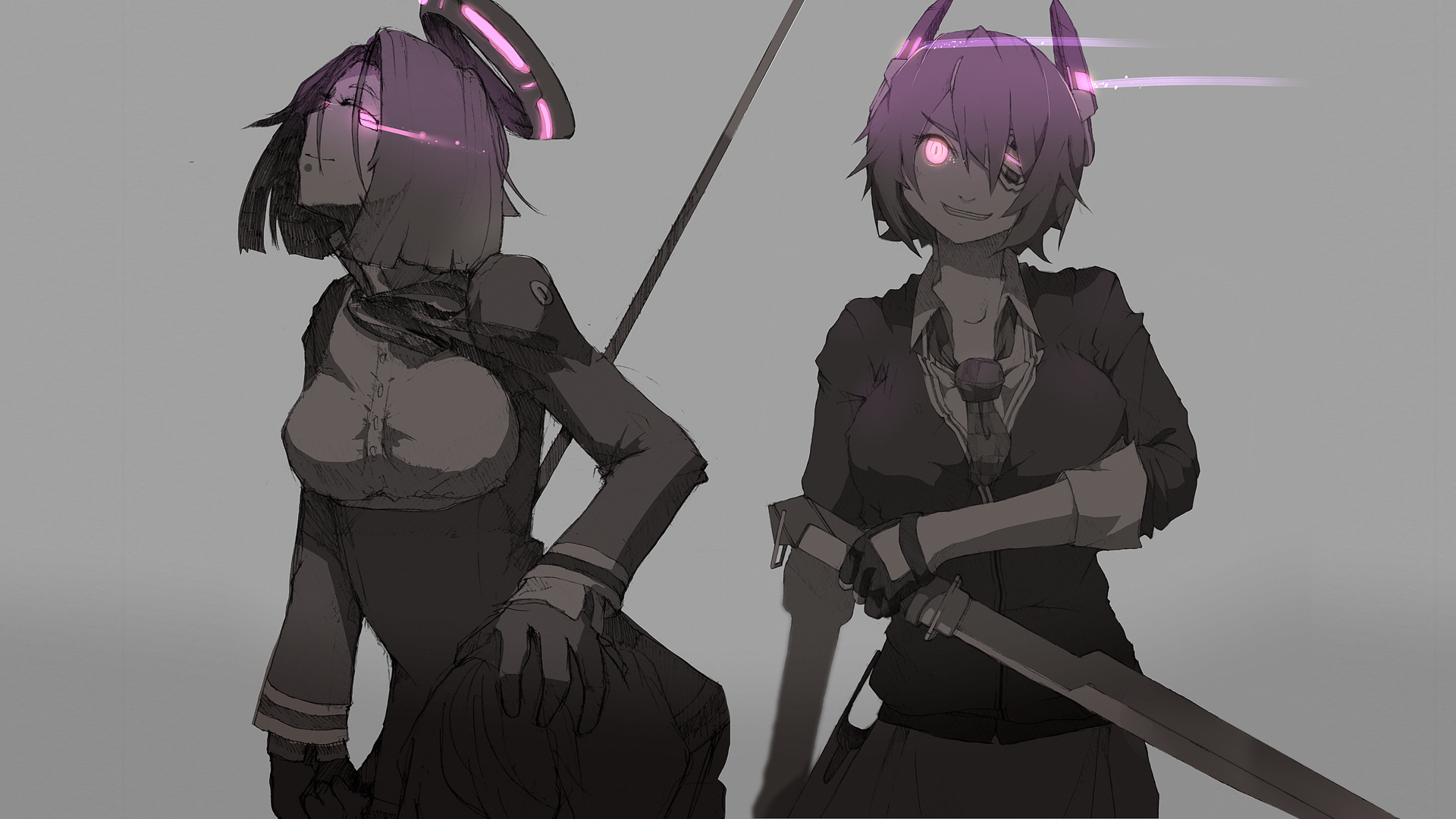 Two anime girls with glowing eyes and halos HD Wallpaper