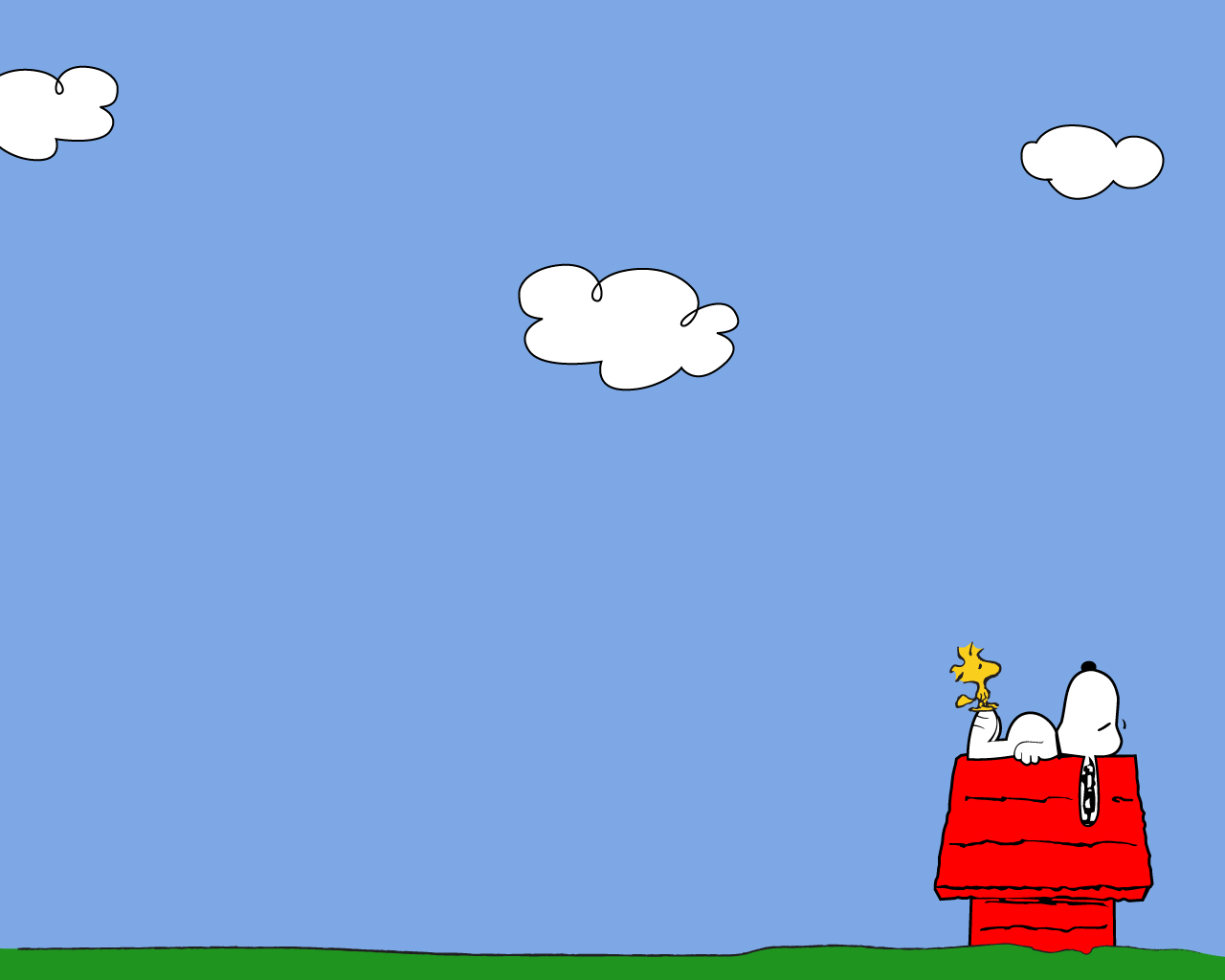Snoopy and Woodstock on a dog house HD Wallpaper