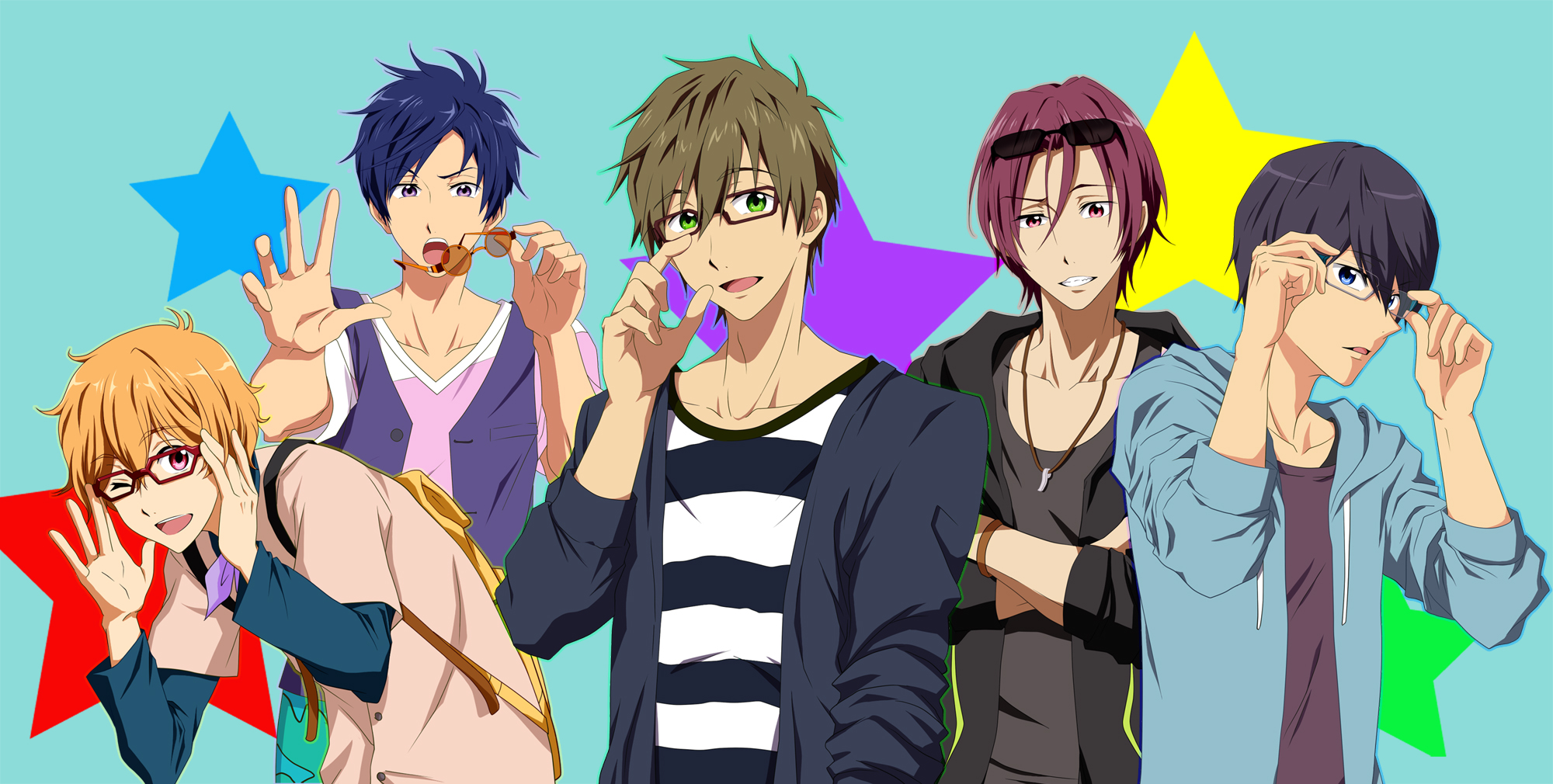 Five male anime characters with stars HD Wallpaper
