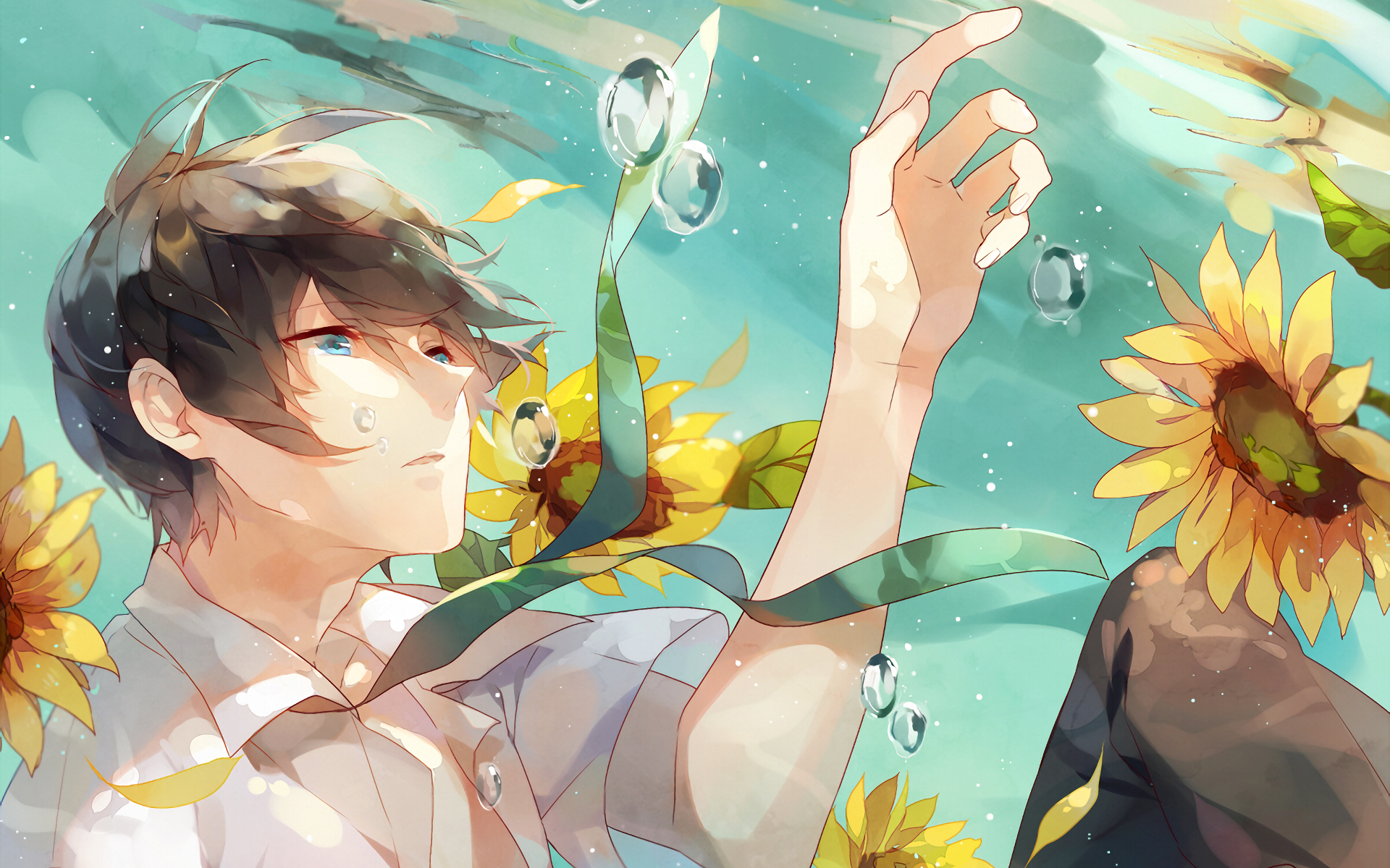 Haruka Nanase underwater with sunflowers HD Wallpaper