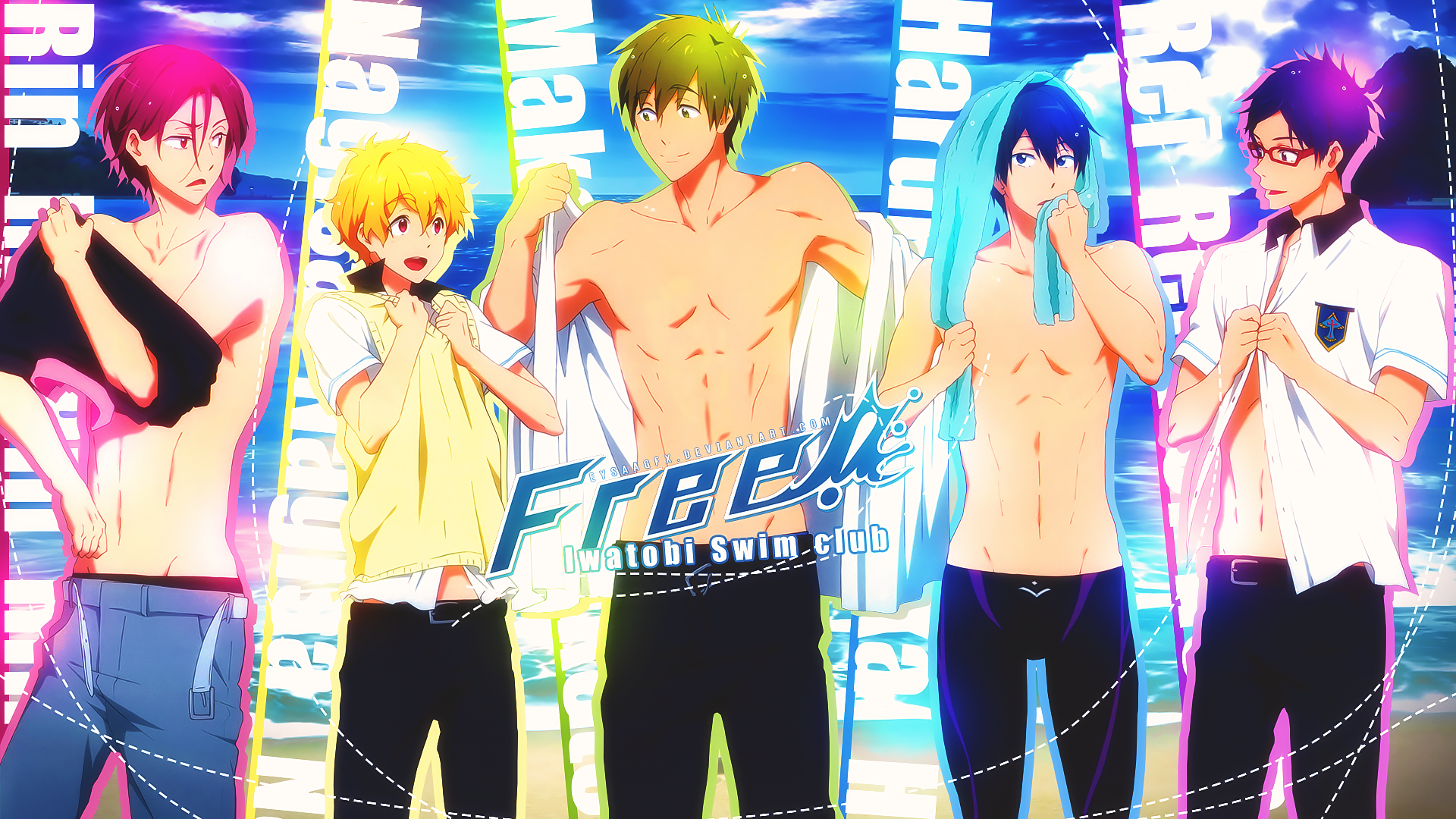 Free! Iwatobi Swim Club characters Rin, Nagisa, Haruka, Makoto, Rei HD Wallpaper