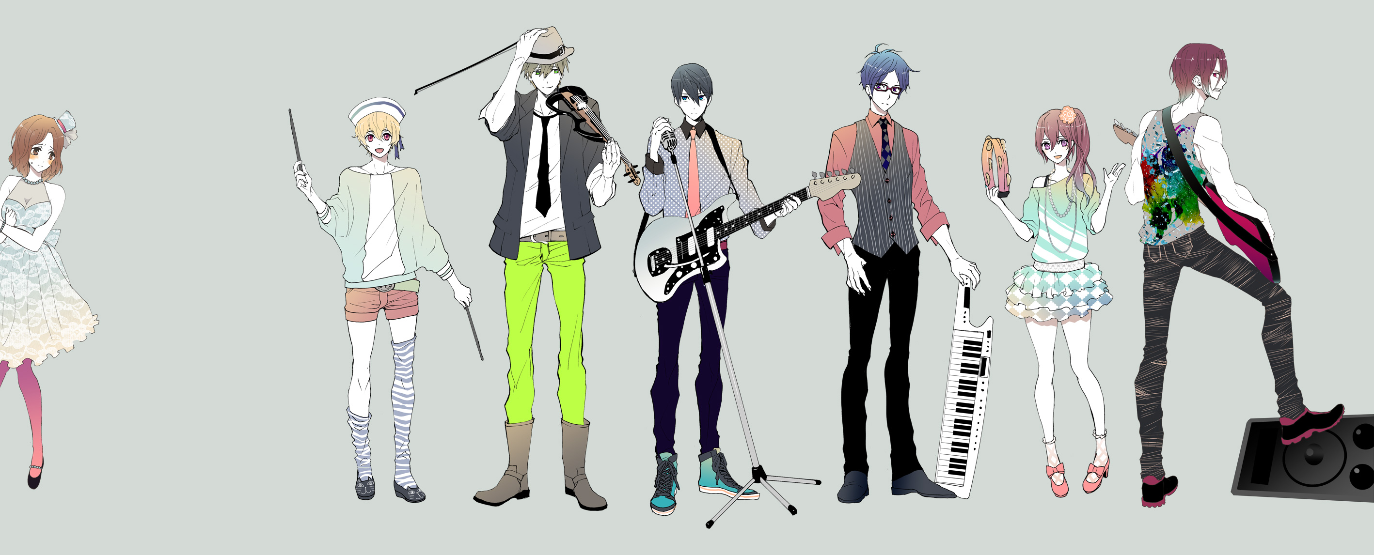 Anime band with various musical instruments HD Wallpaper