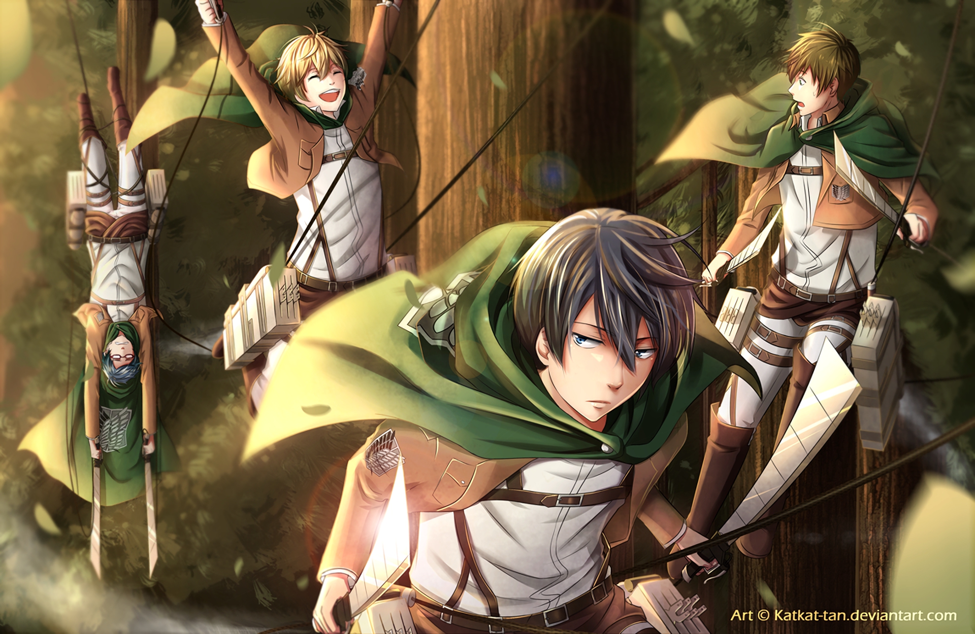 Attack on Titan characters in forest HD Wallpaper