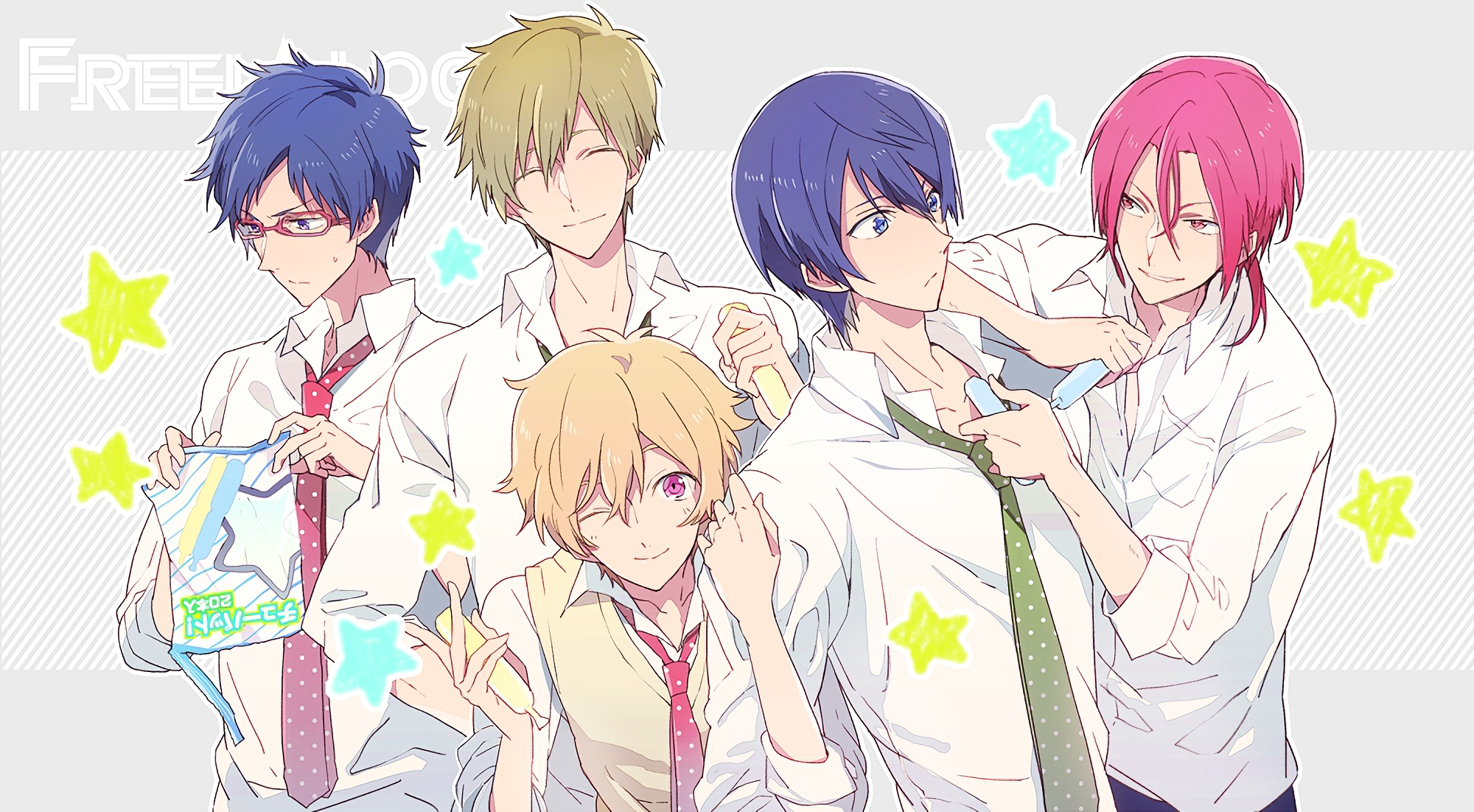 Five boys from Free! with stars HD Wallpaper