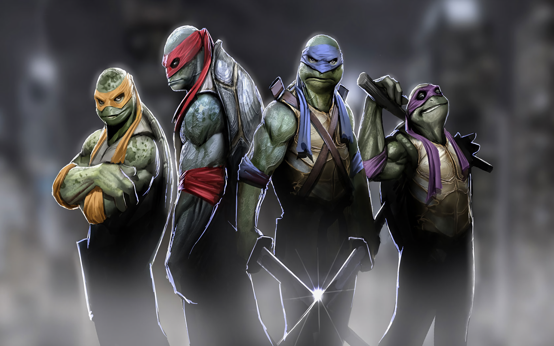 Teenage Mutant Ninja Turtles standing together HD Wallpaper