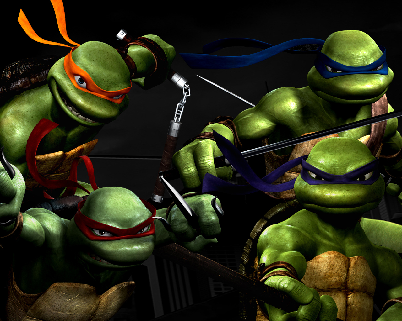 Teenage Mutant Ninja Turtles with weapons HD Wallpaper