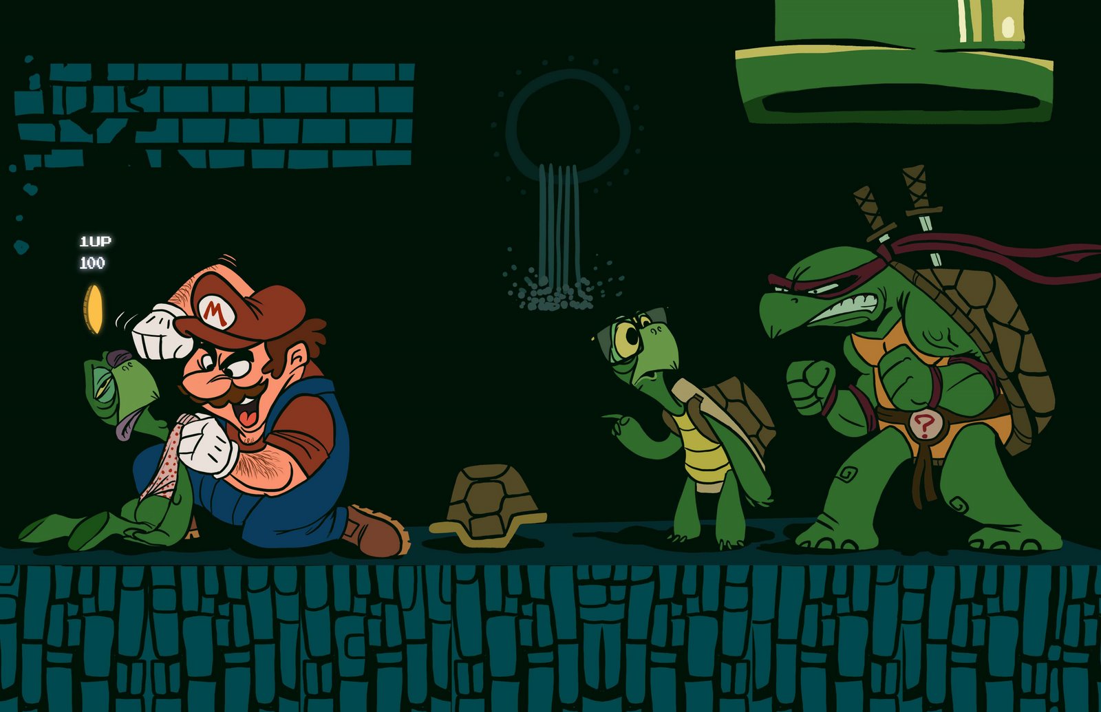 Mario and Teenage Mutant Ninja Turtles crossover HD Wallpaper