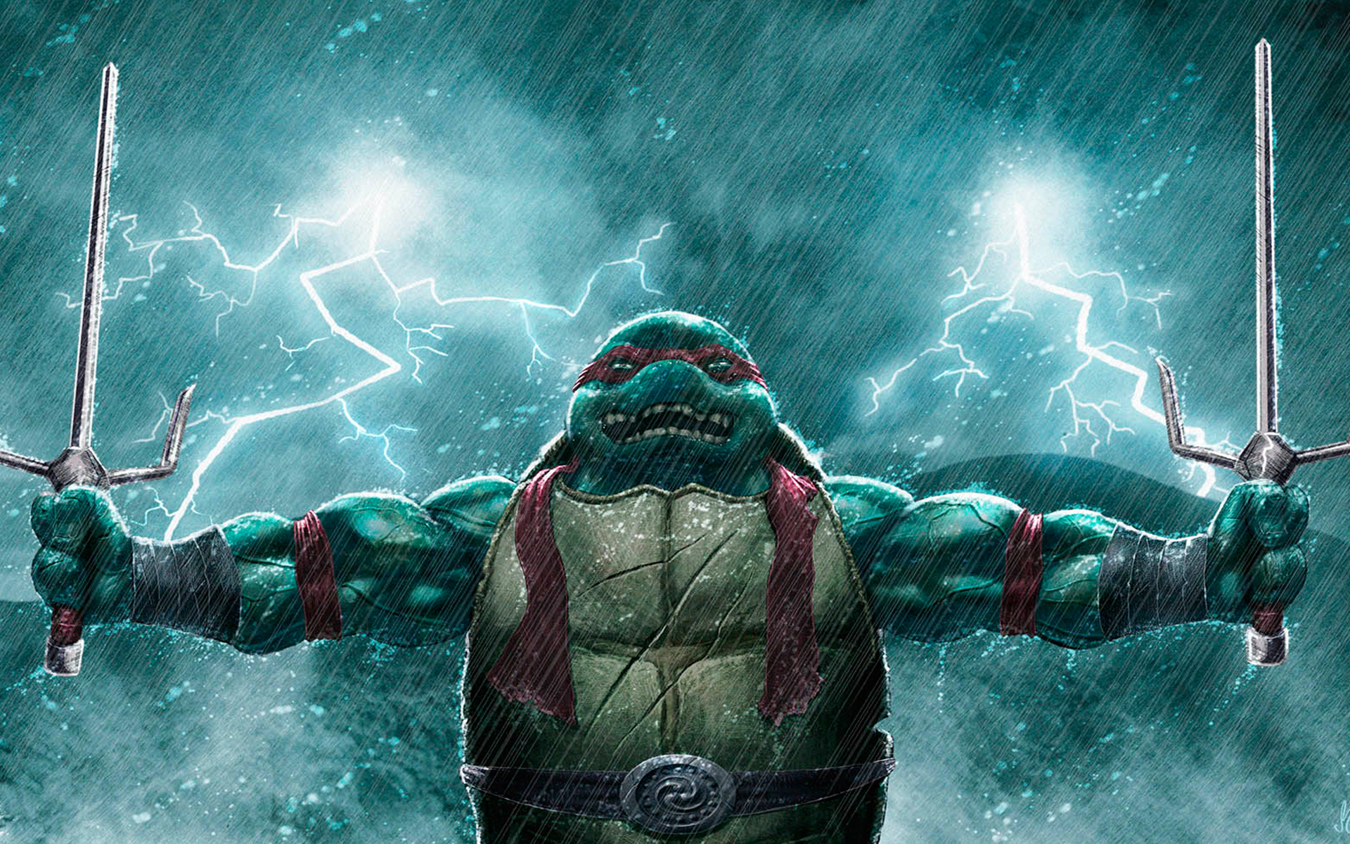 Raphael from Teenage Mutant Ninja Turtles in lightning storm HD Wallpaper