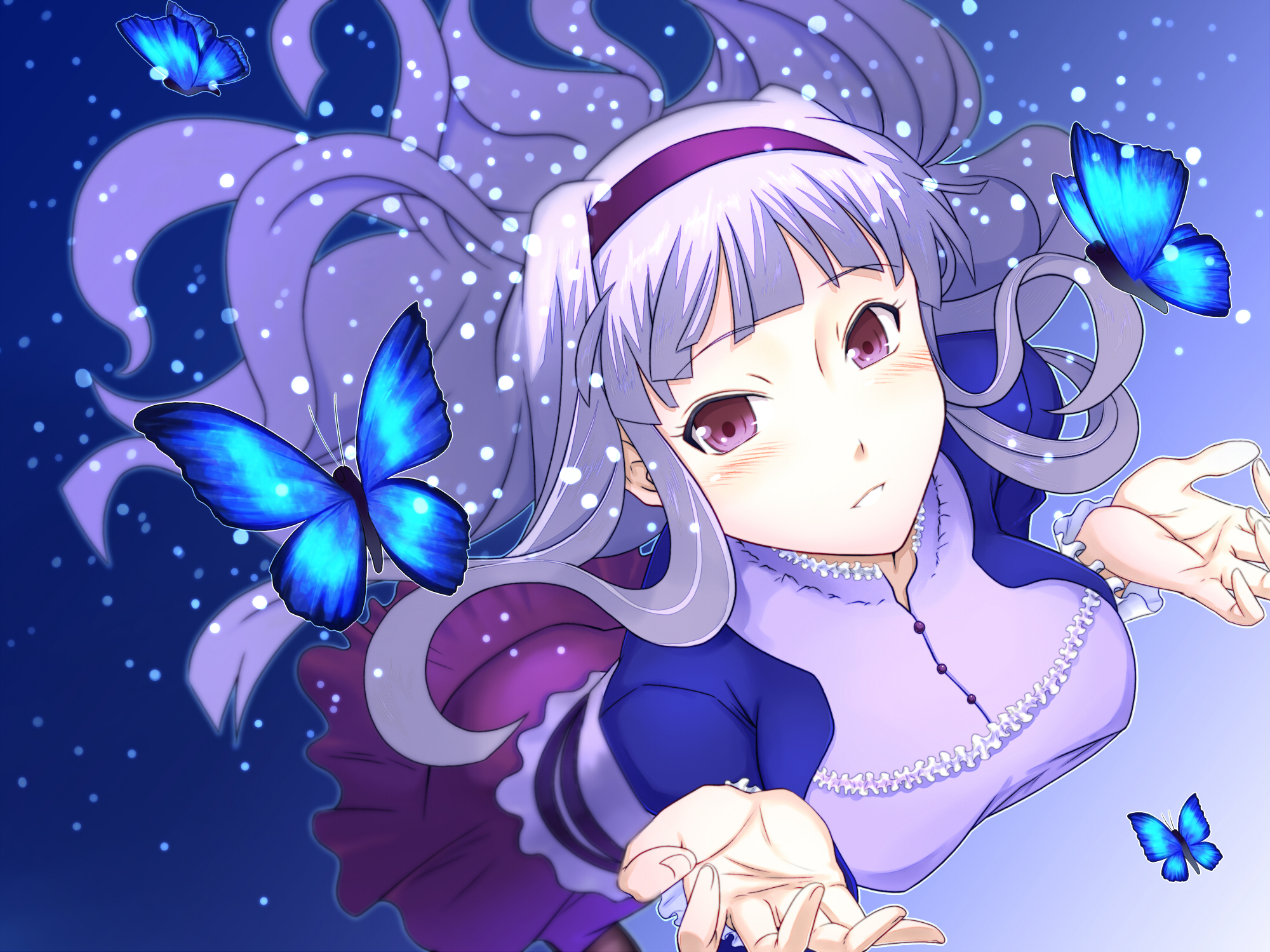 Takane Shijou with blue butterflies HD Wallpaper