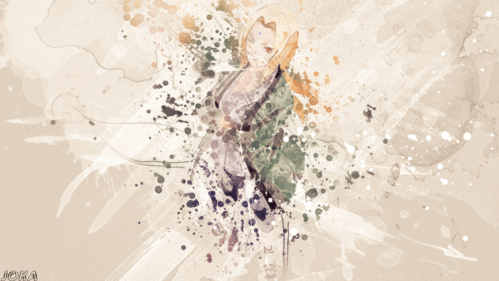 Tsunade from Naruto watercolor splash art HD Wallpaper