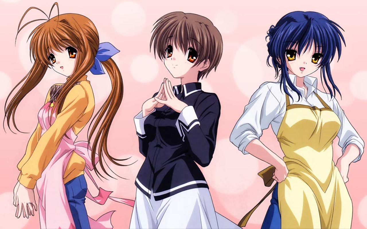 Sanae Furukawa and two other anime girls HD Wallpaper