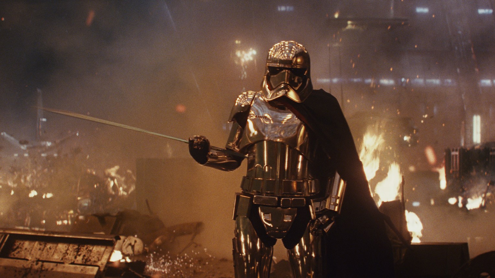 Captain Phasma from Star Wars in a fiery battle HD Wallpaper