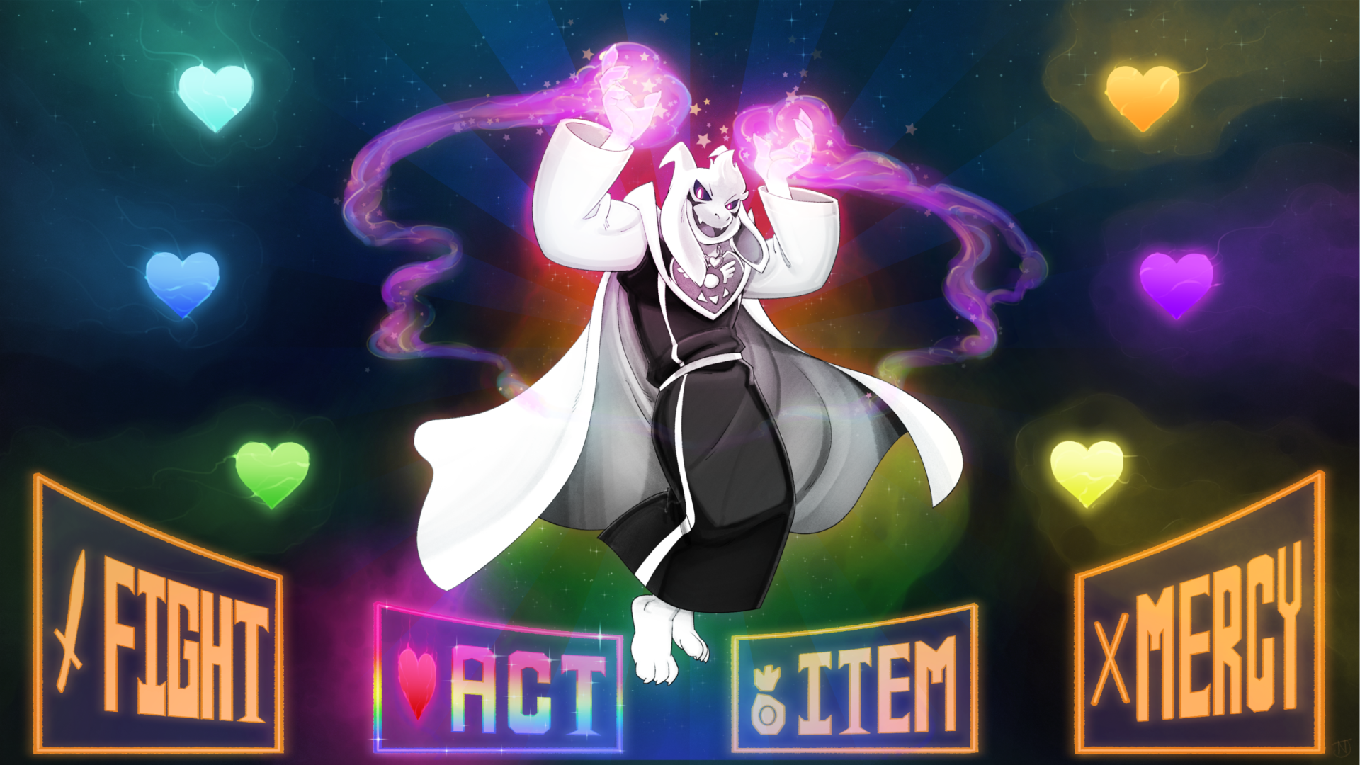 Asriel from Undertale with souls and buttons HD Wallpaper