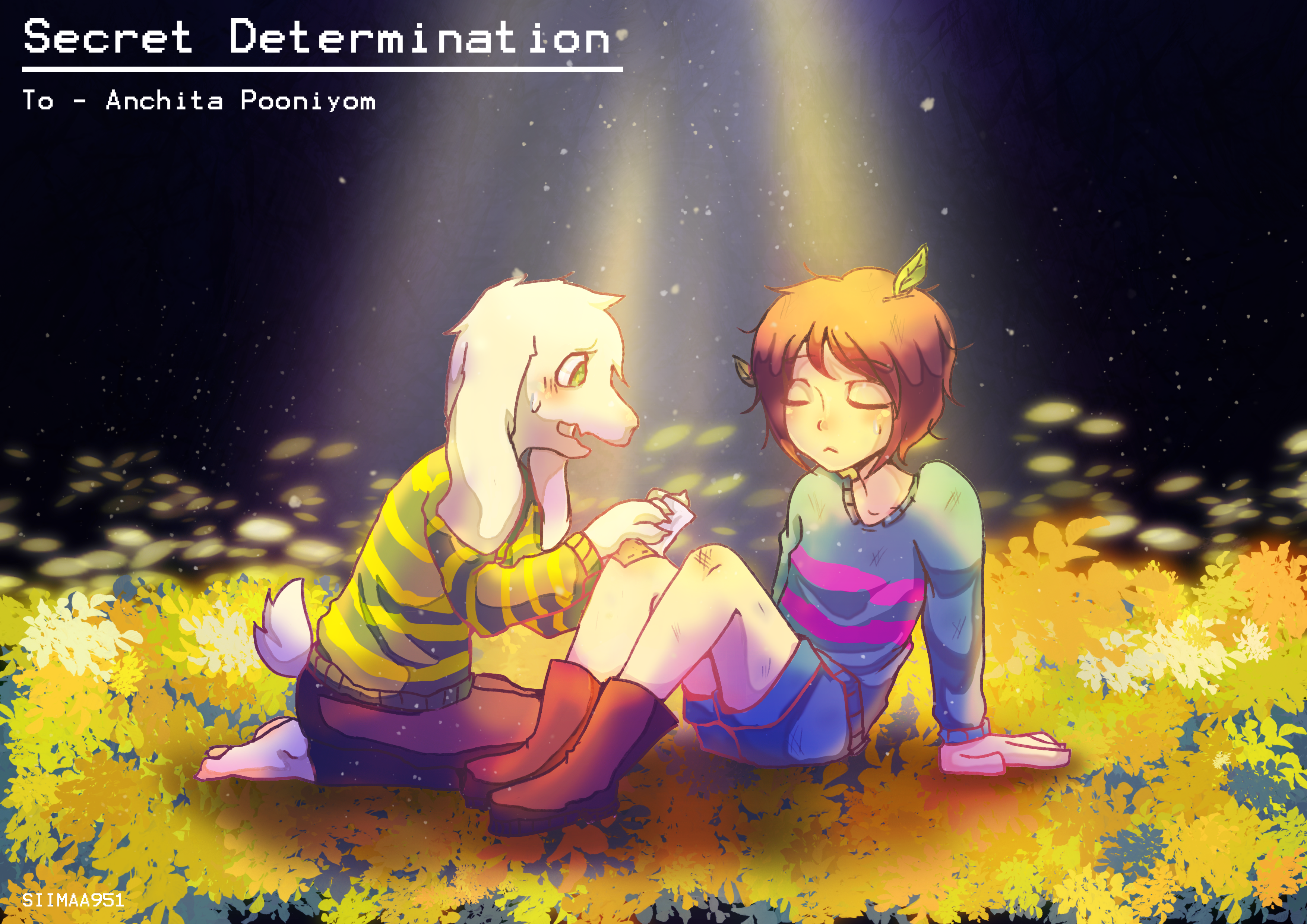 Asriel and Frisk from Undertale in a field of flowers HD Wallpaper