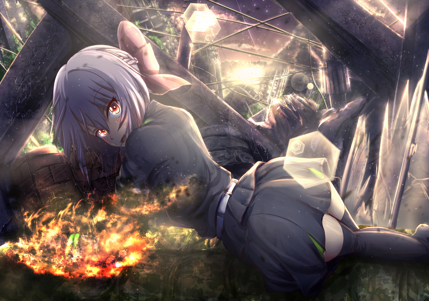 Shinoa Hīragi in a destroyed environment HD Wallpaper