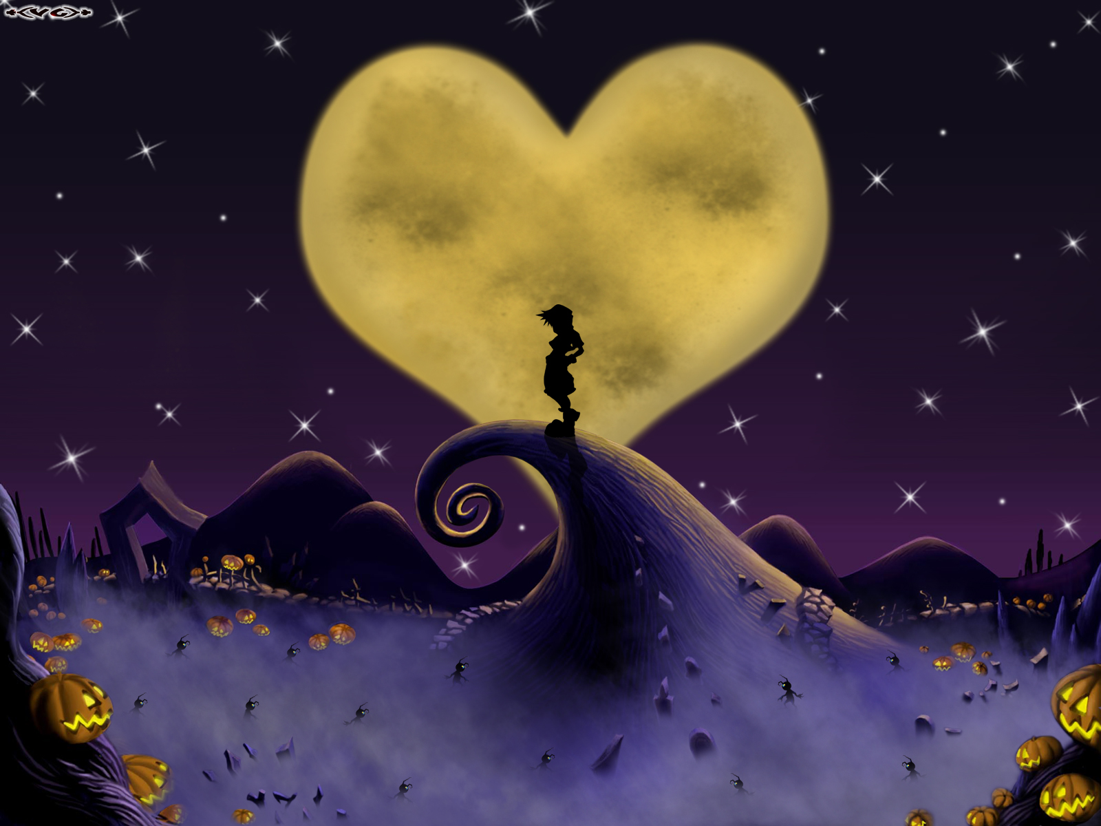 Sora from Kingdom Hearts on a Halloween-themed hill HD Wallpaper