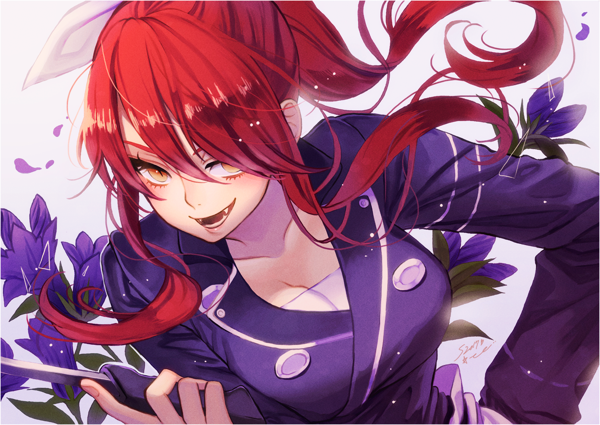 Rindō Kobayashi with purple flowers HD Wallpaper