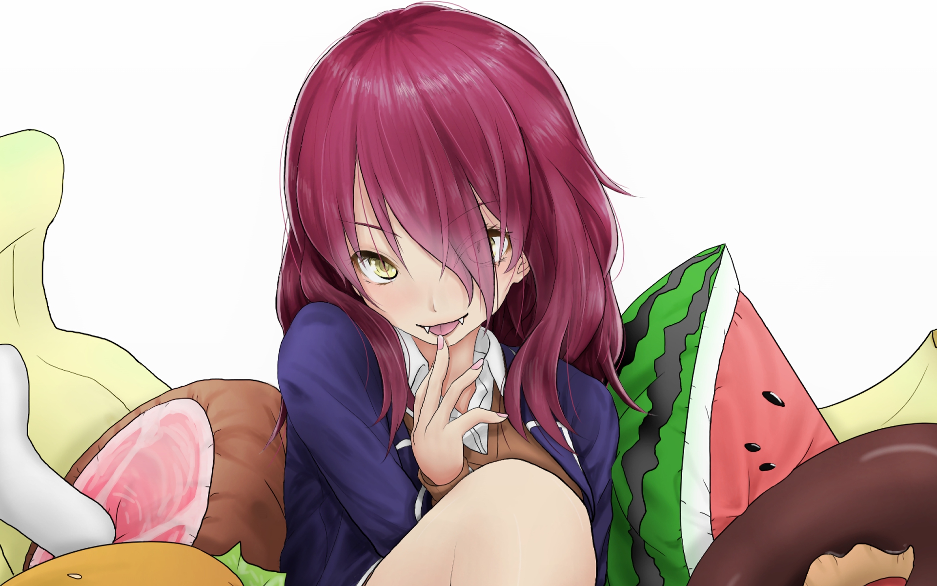 Rindō Kobayashi surrounded by food HD Wallpaper