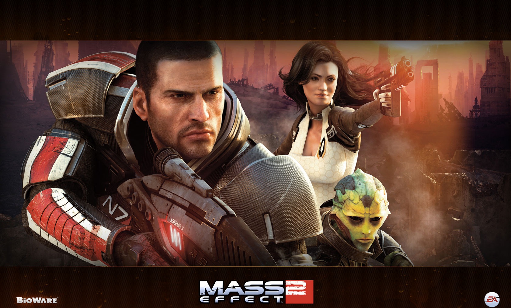 Mass Effect 2 characters: Commander Shepard, Miranda Lawson, and Thane Krios HD Wallpaper