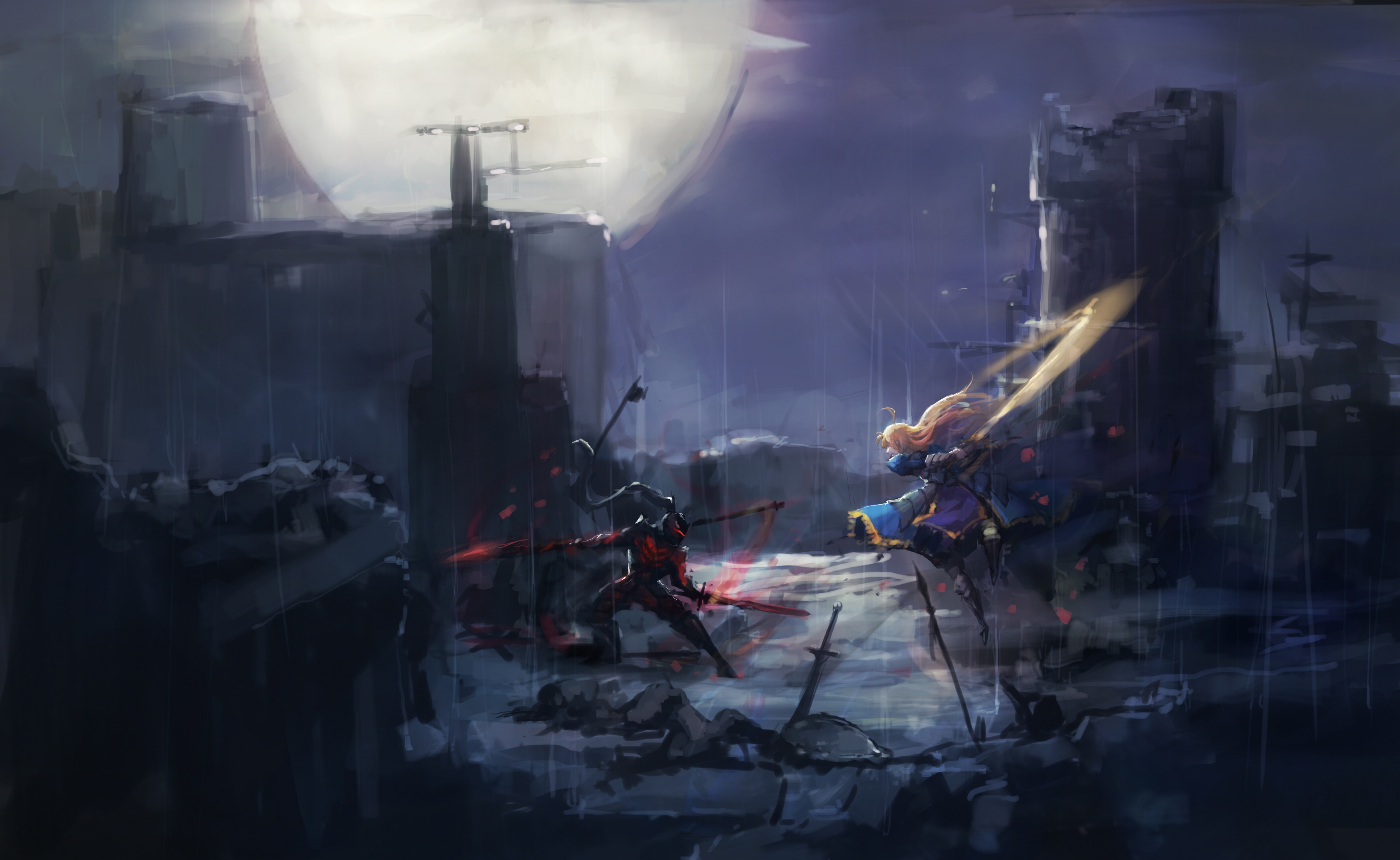 Berserker from Fate/Zero fighting in a ruined city HD Wallpaper