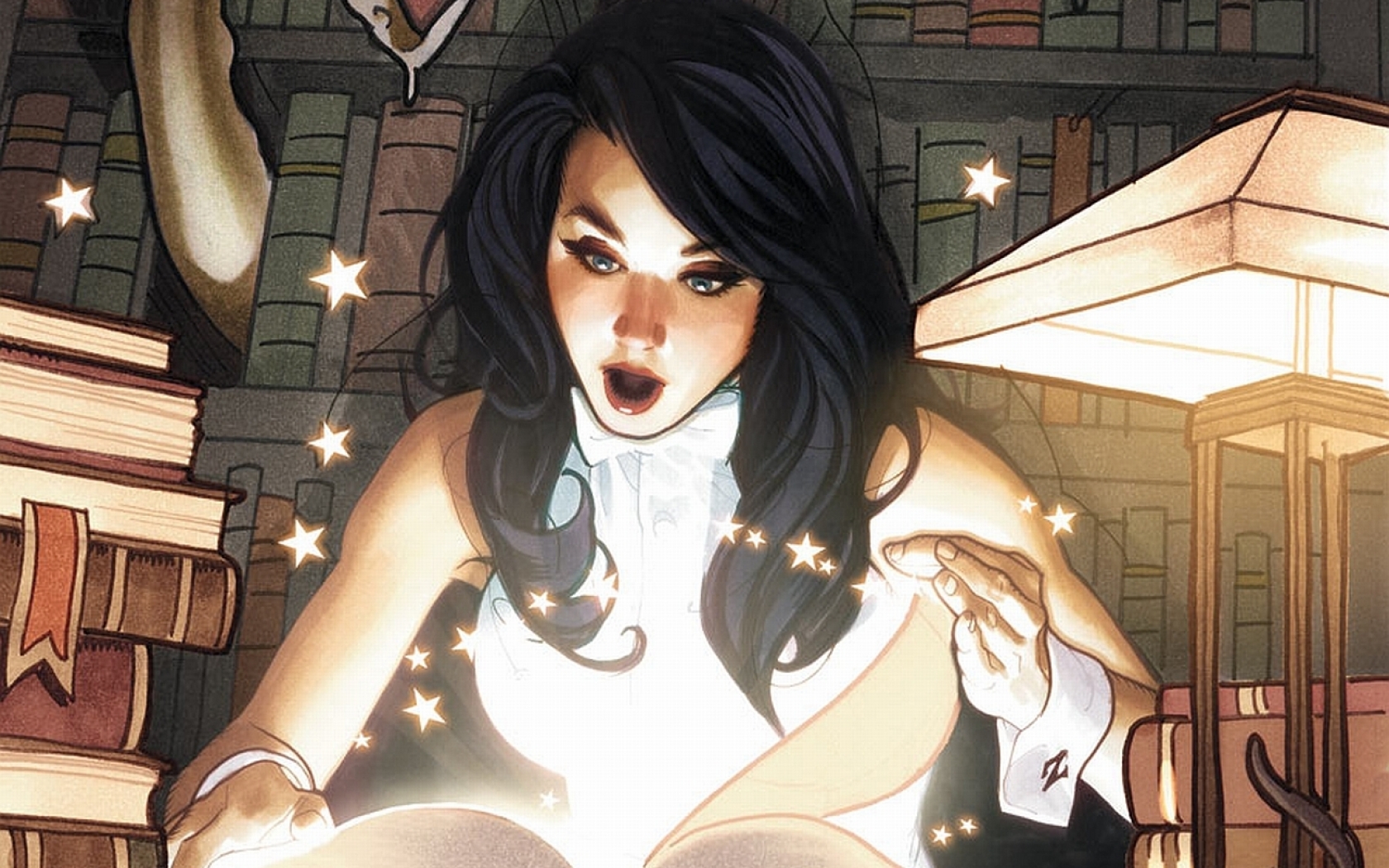 Zatanna reading a magical book in a library HD Wallpaper