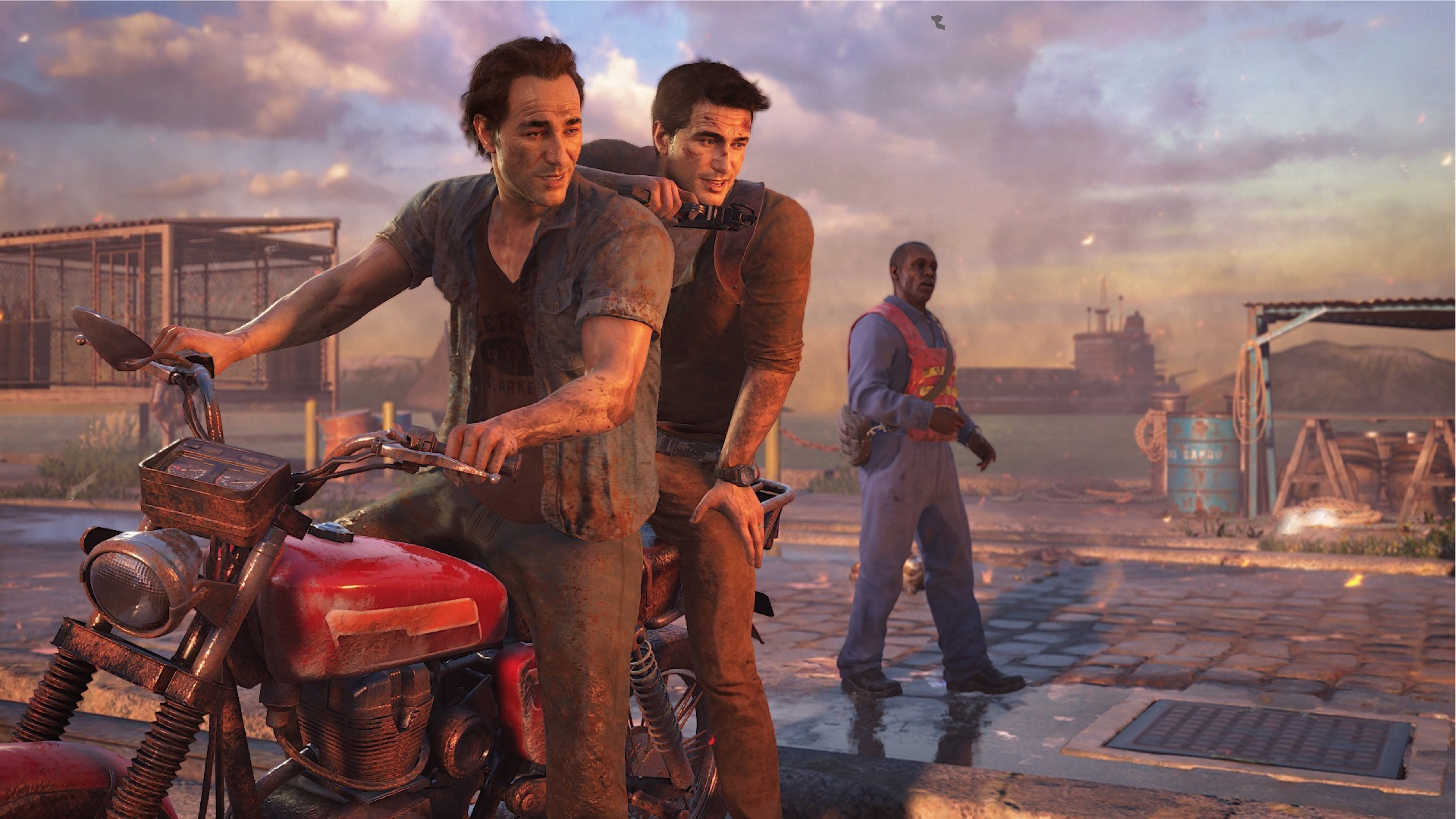 Nathan Drake and Sully on a motorcycle HD Wallpaper
