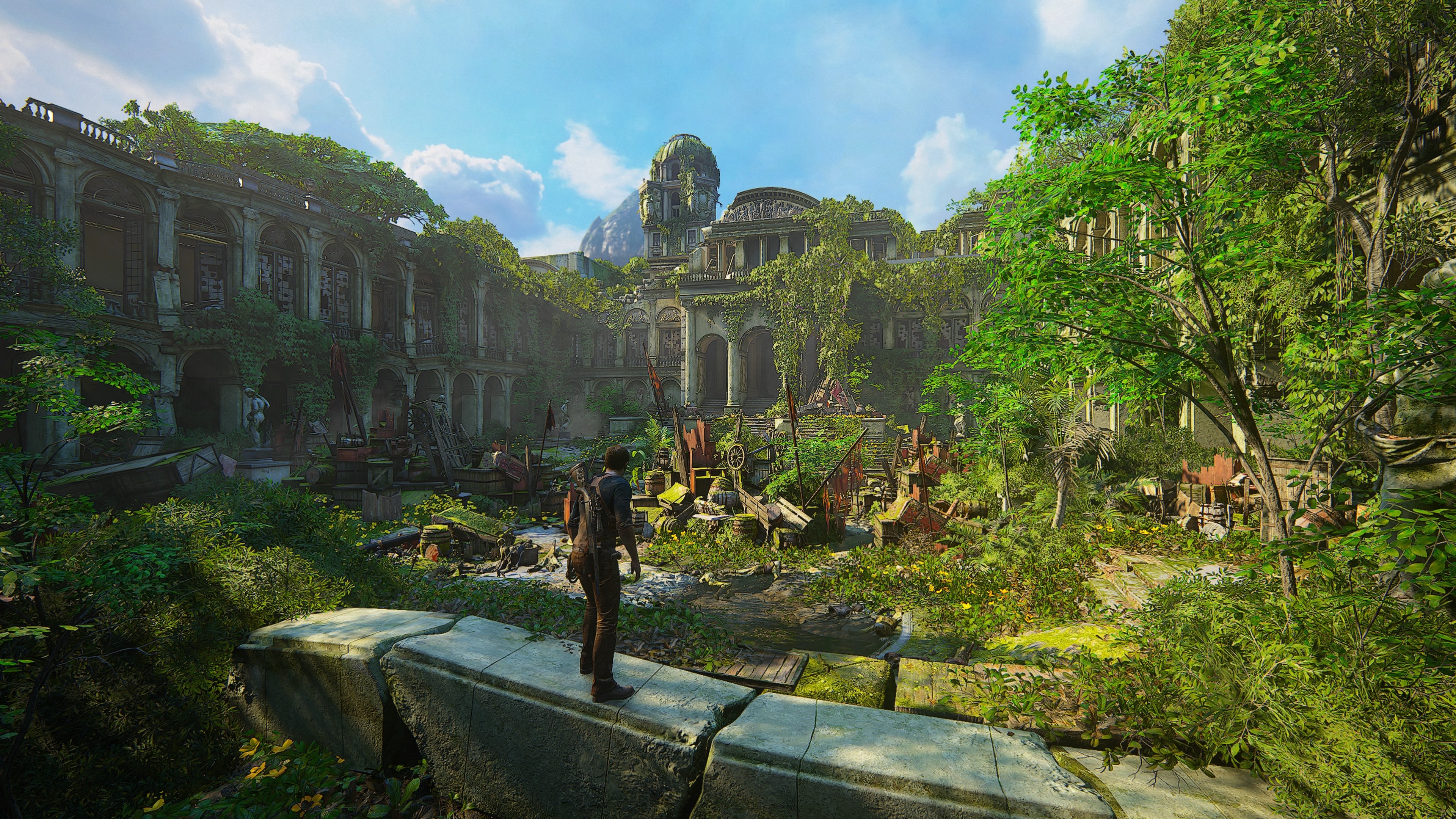 Nathan Drake in overgrown ruins HD Wallpaper
