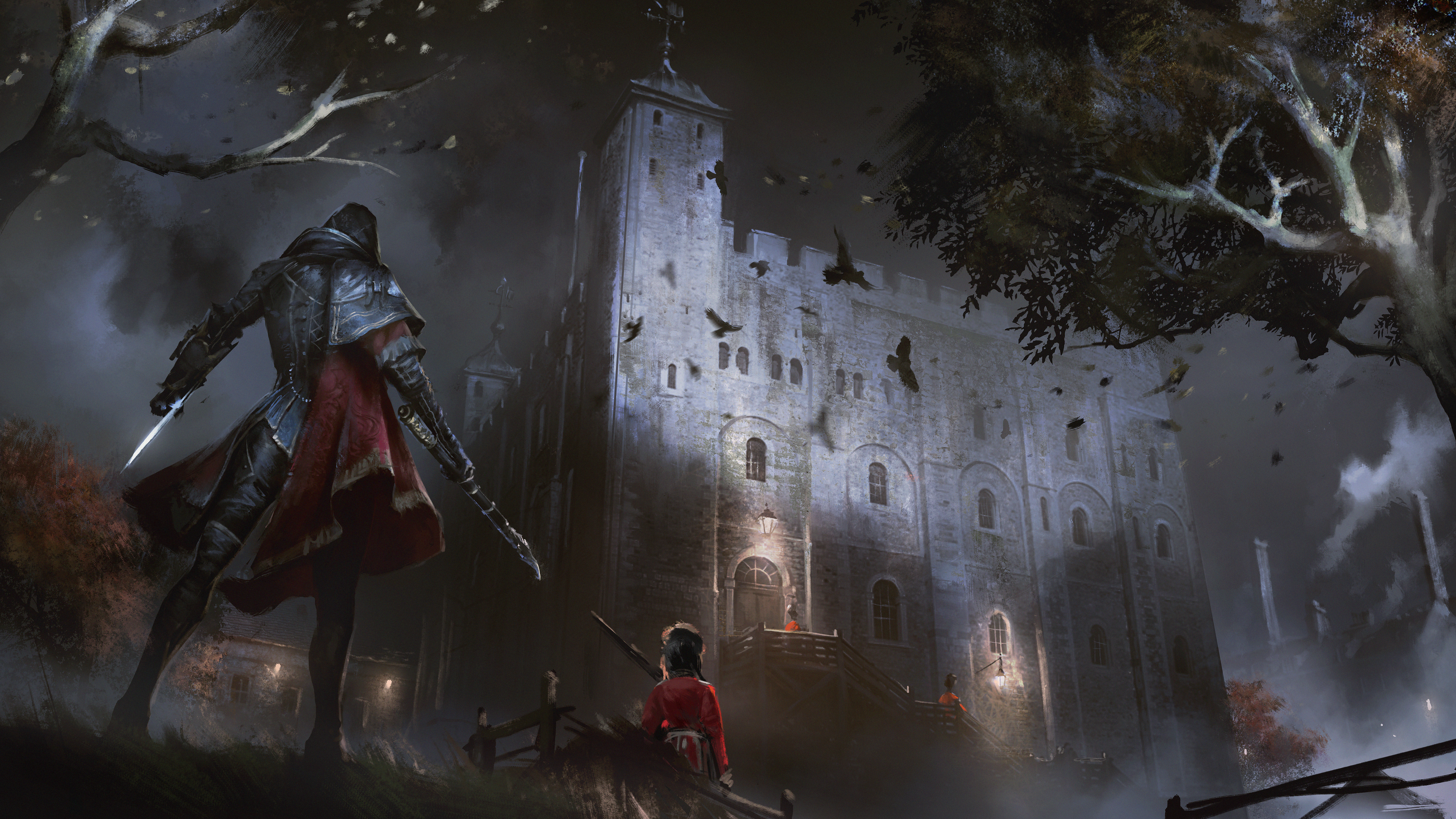 Evie Frye in front of the Tower of London at night HD Wallpaper