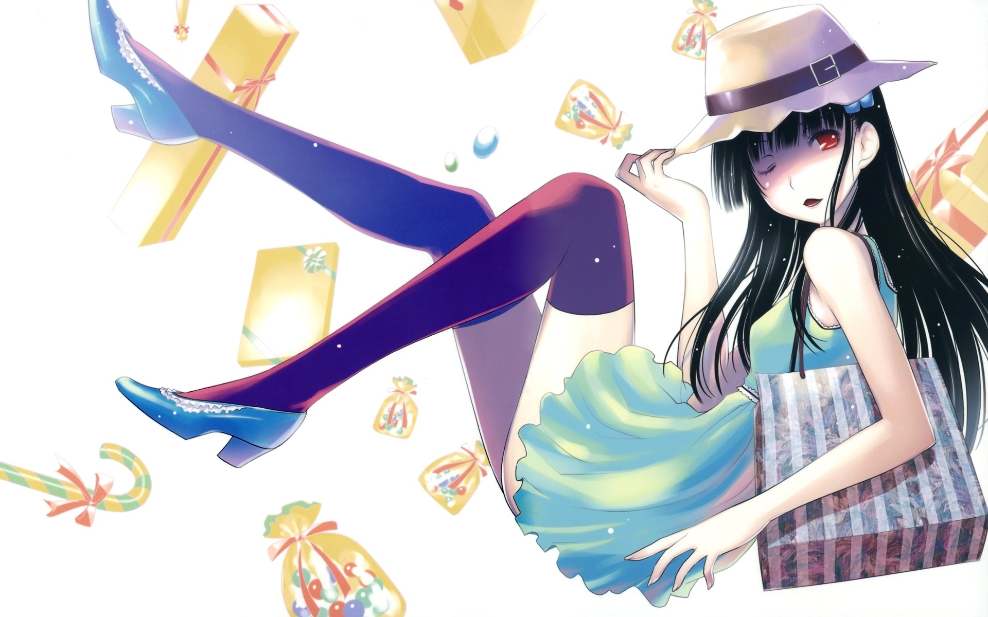 Girl with gifts and shopping bag HD Wallpaper