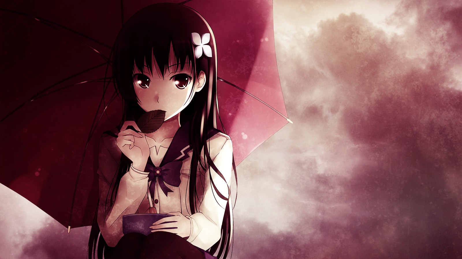 Girl with umbrella eating chocolate HD Wallpaper