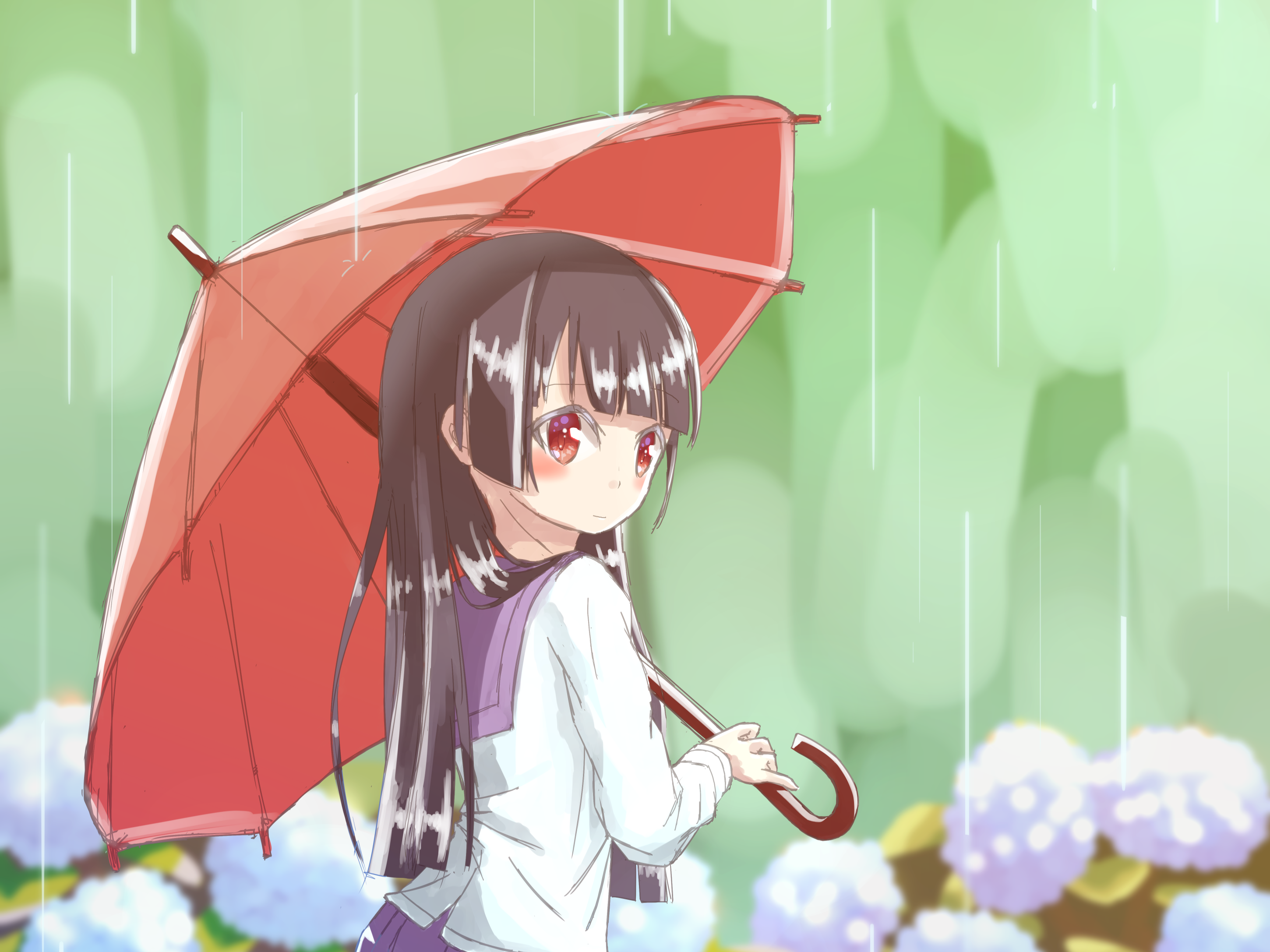 Girl with red umbrella in the rain HD Wallpaper