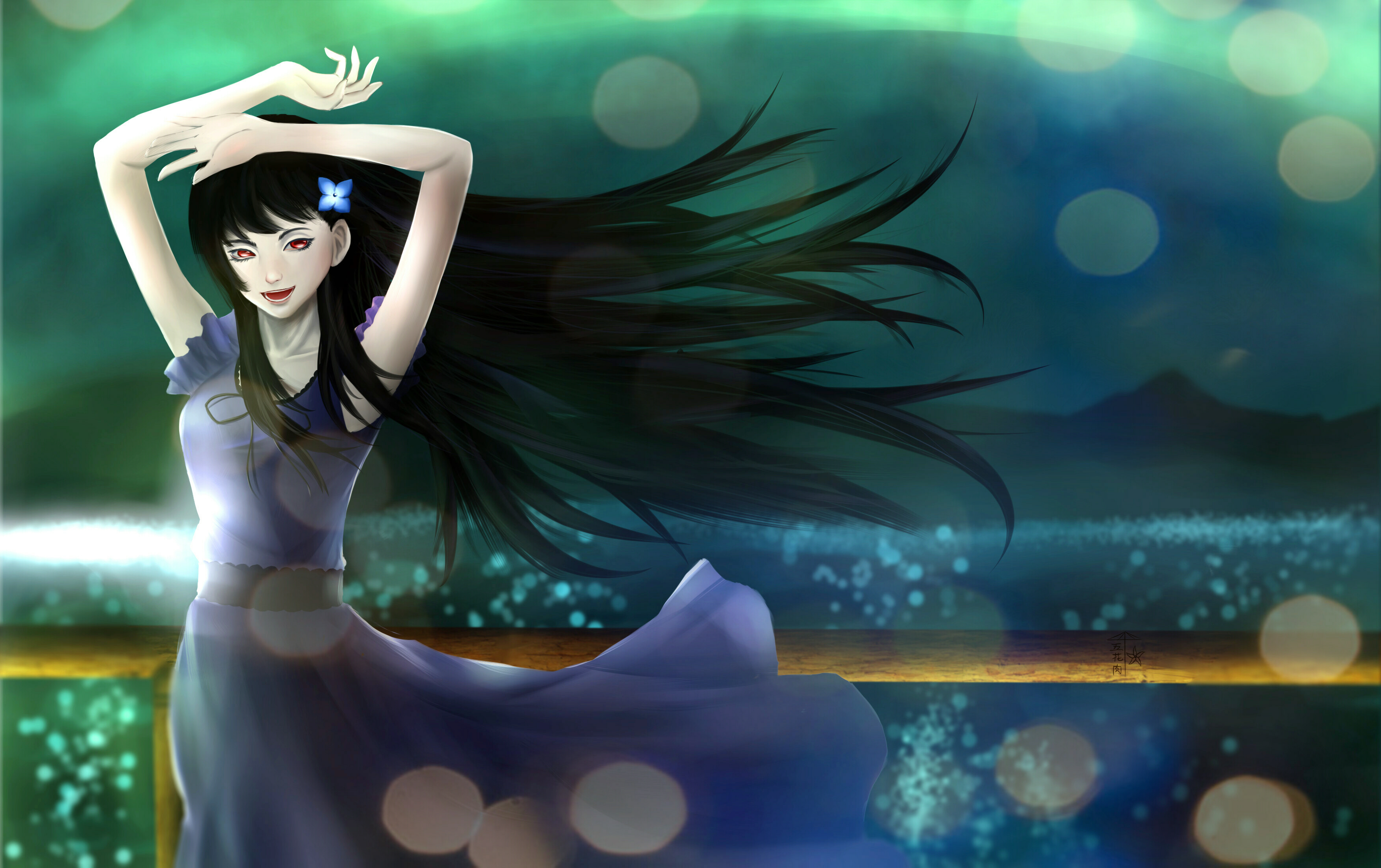 Girl with black hair and red eyes HD Wallpaper
