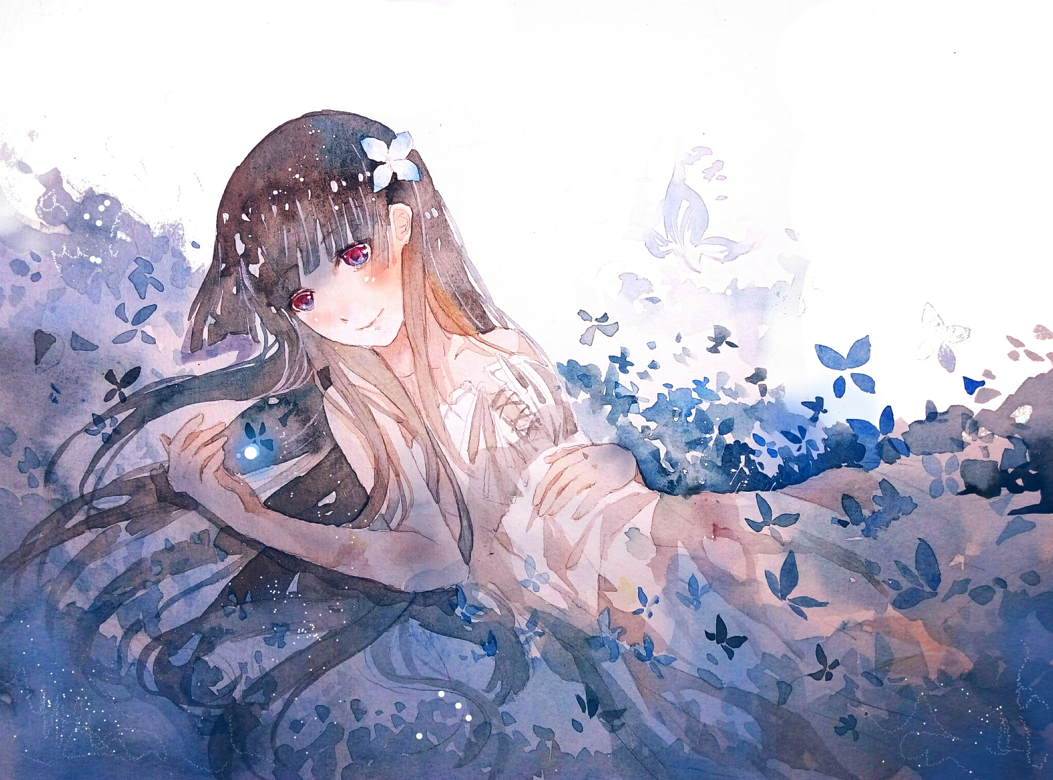 Girl with flower and butterflies HD Wallpaper