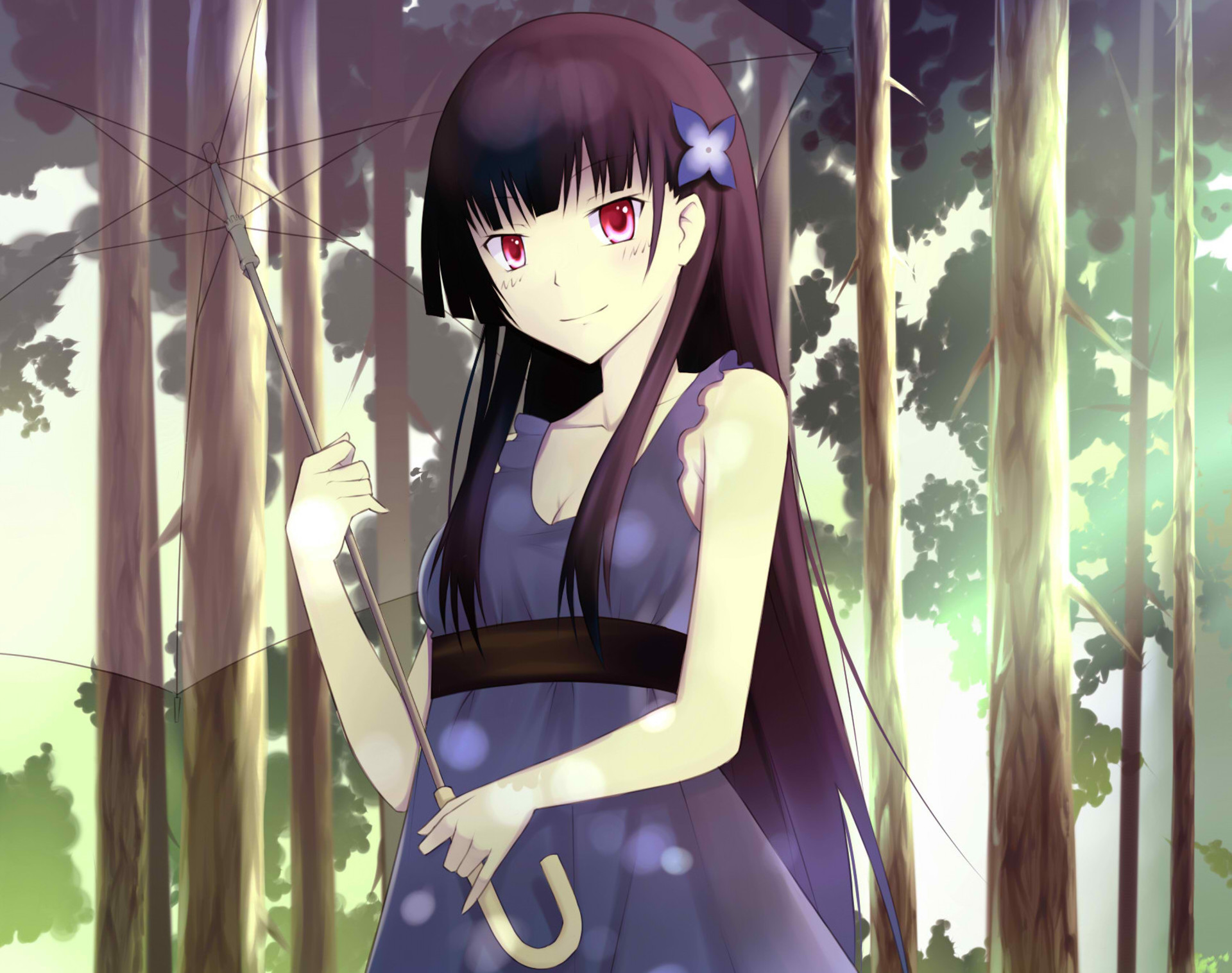 Girl with umbrella in forest HD Wallpaper