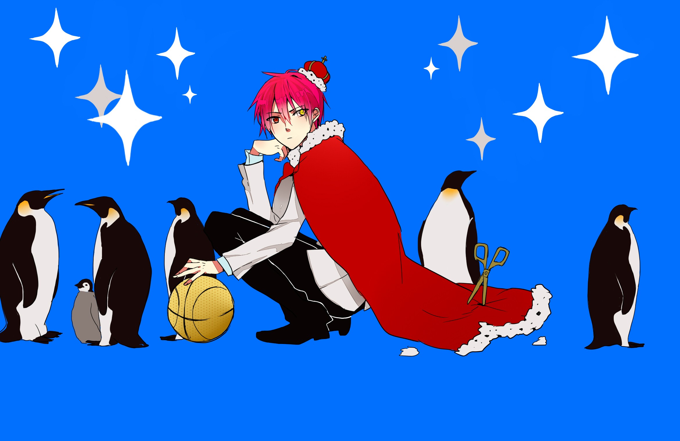 Seijūrō Akashi with penguins and basketball HD Wallpaper