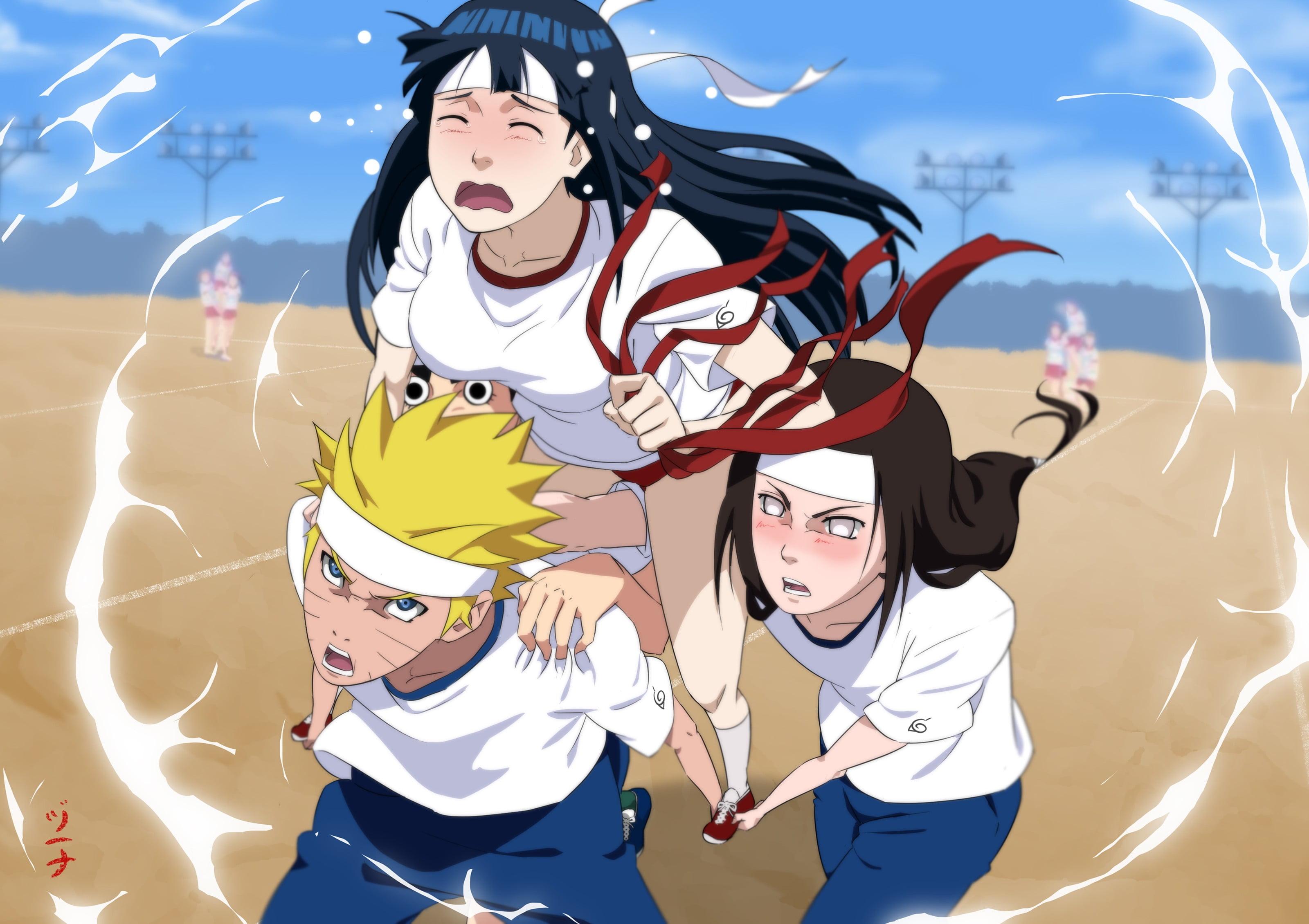 Naruto, Hinata, and Neji in a race HD Wallpaper