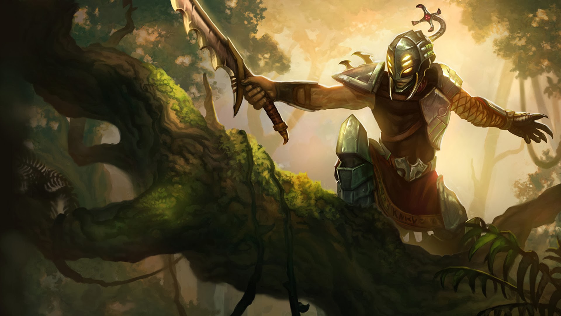 Master Yi from League of Legends on a tree HD Wallpaper
