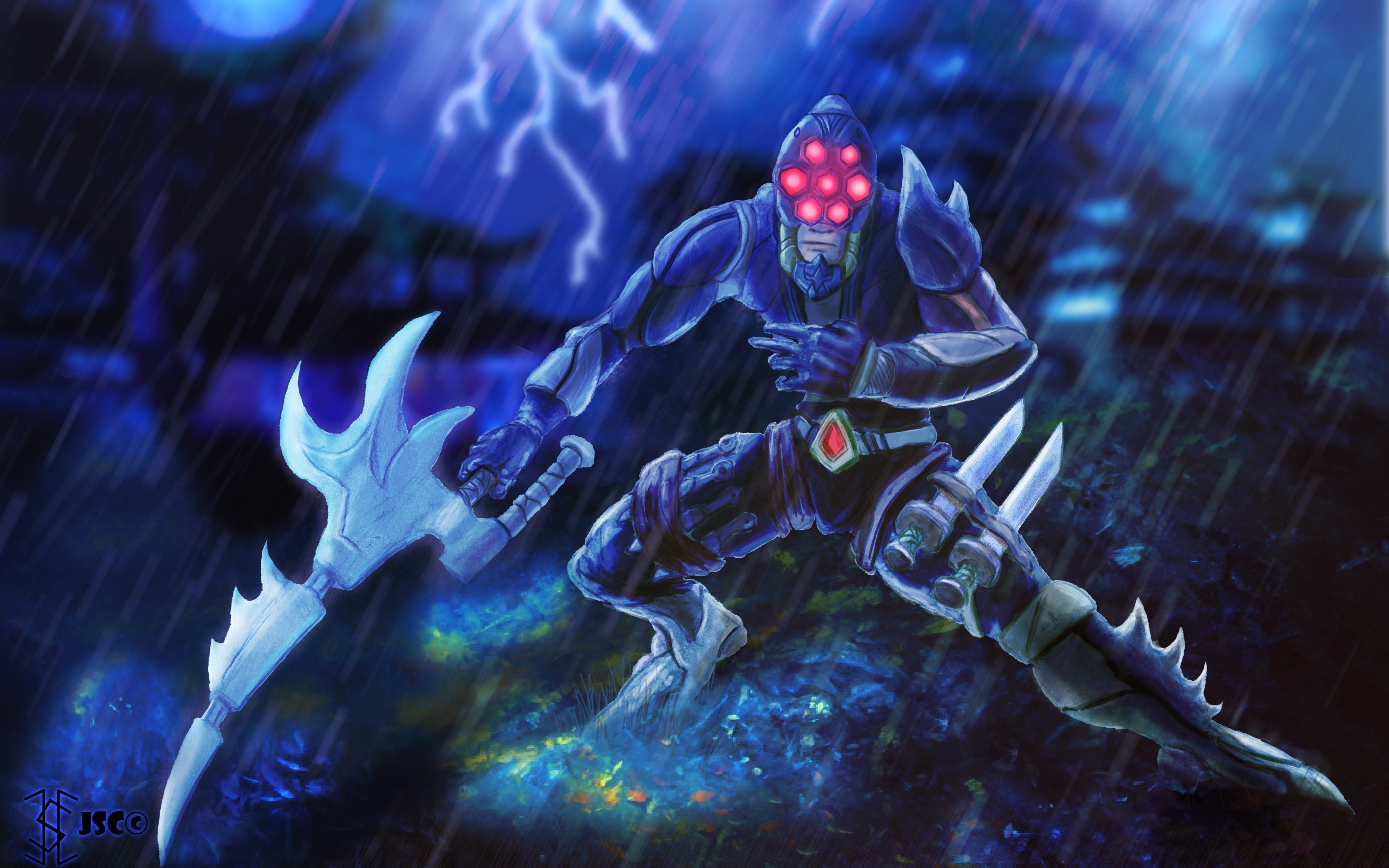 Master Yi from League of Legends in the rain HD Wallpaper