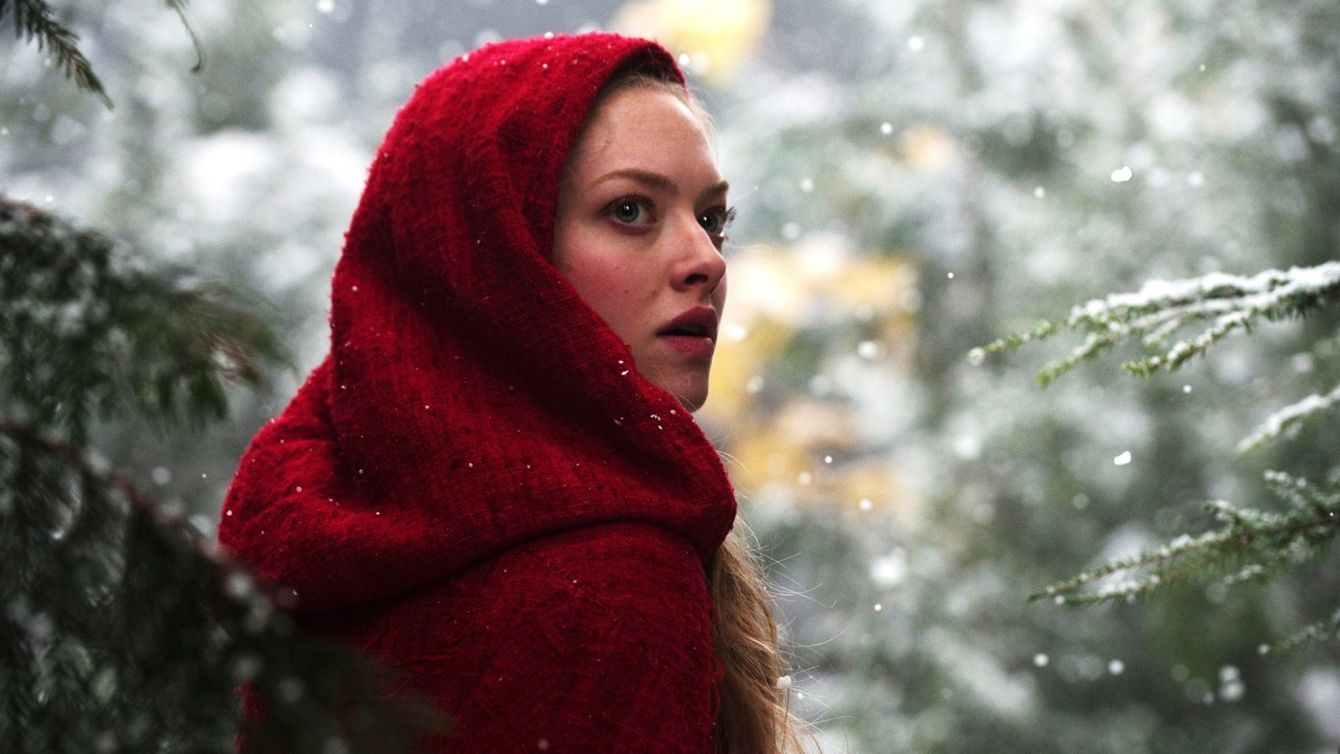 Red Riding Hood in a Snowy Forest HD Wallpaper
