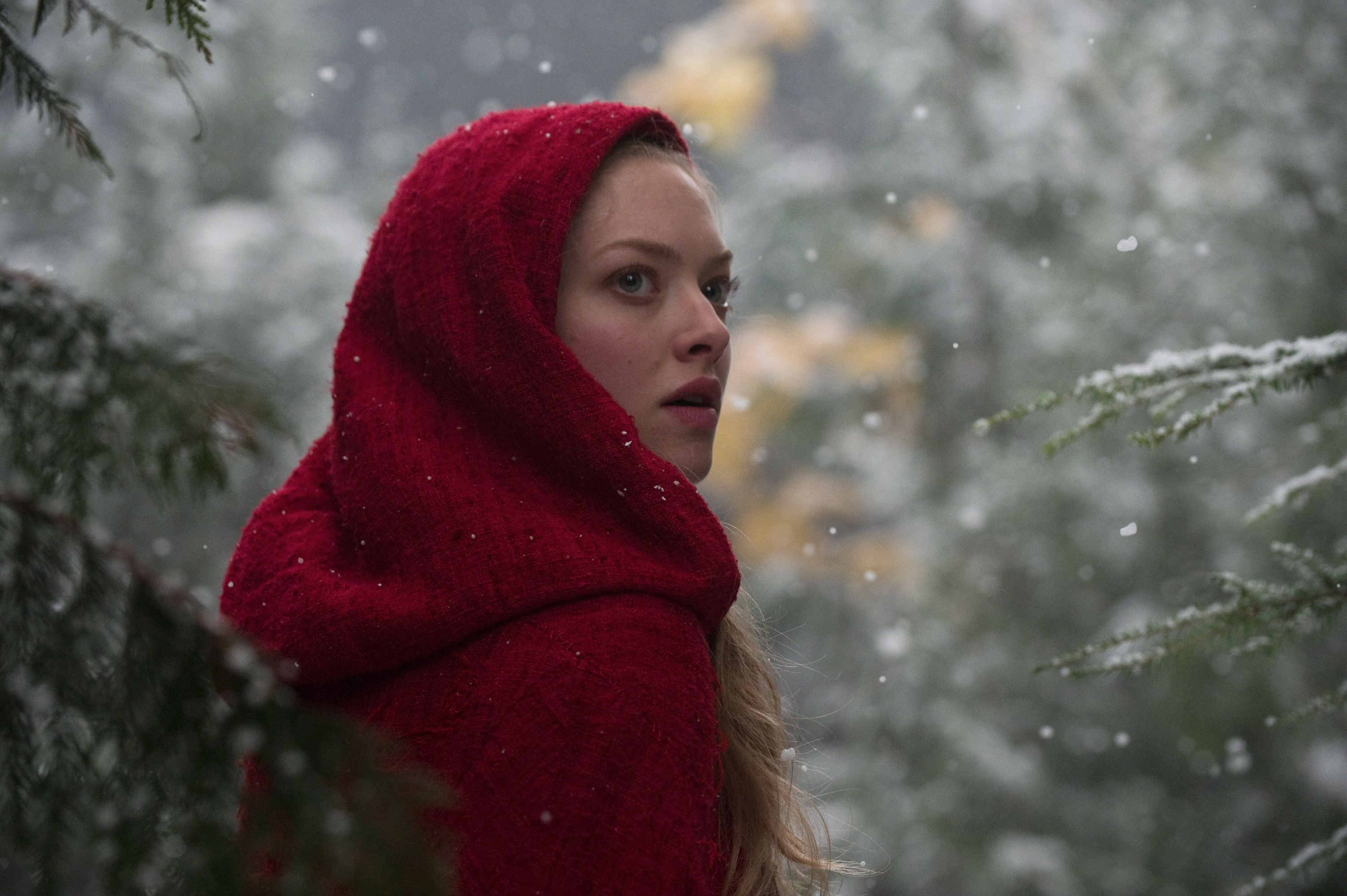 Red Riding Hood in a snowy forest HD Wallpaper