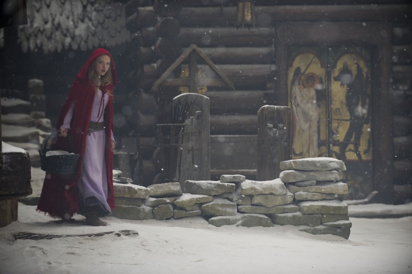 Red Riding Hood in a snowy village HD Wallpaper