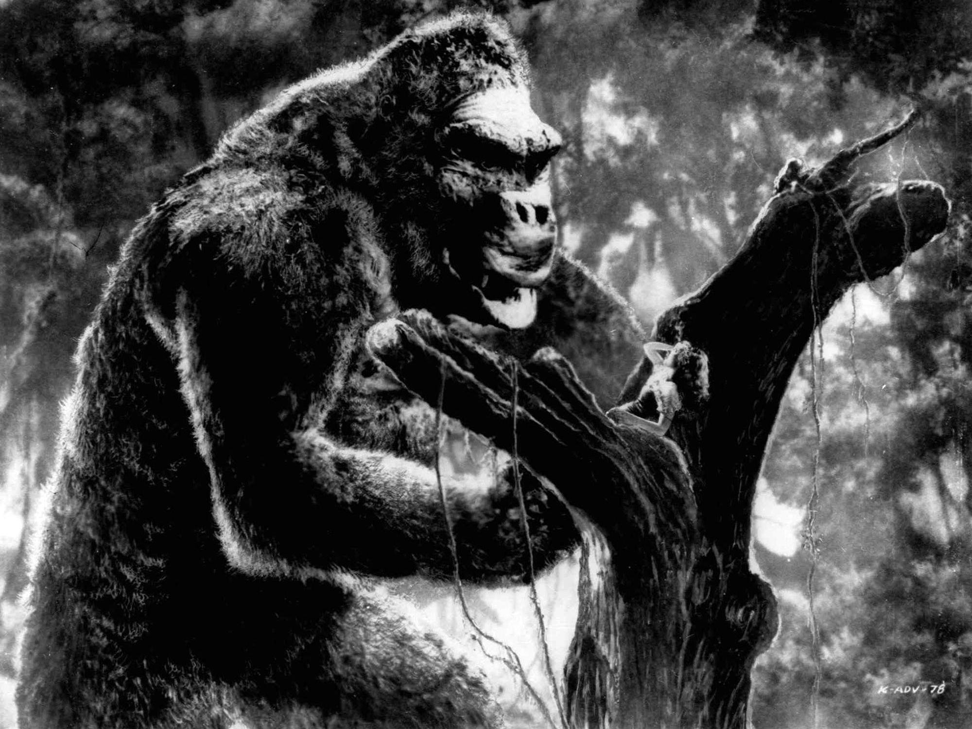 King Kong with a woman on a tree HD Wallpaper