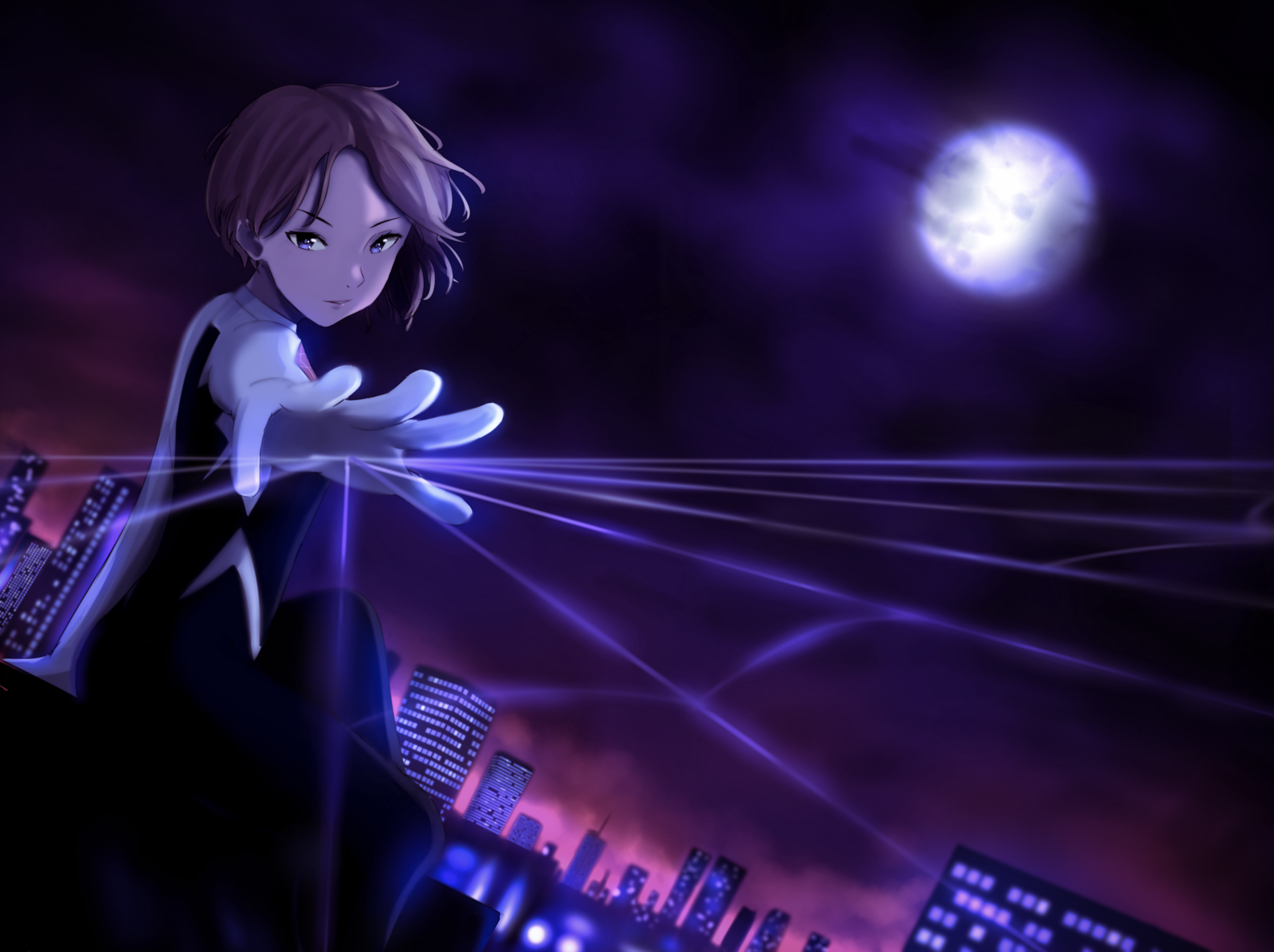 Gwen Stacy in a city at night HD Wallpaper