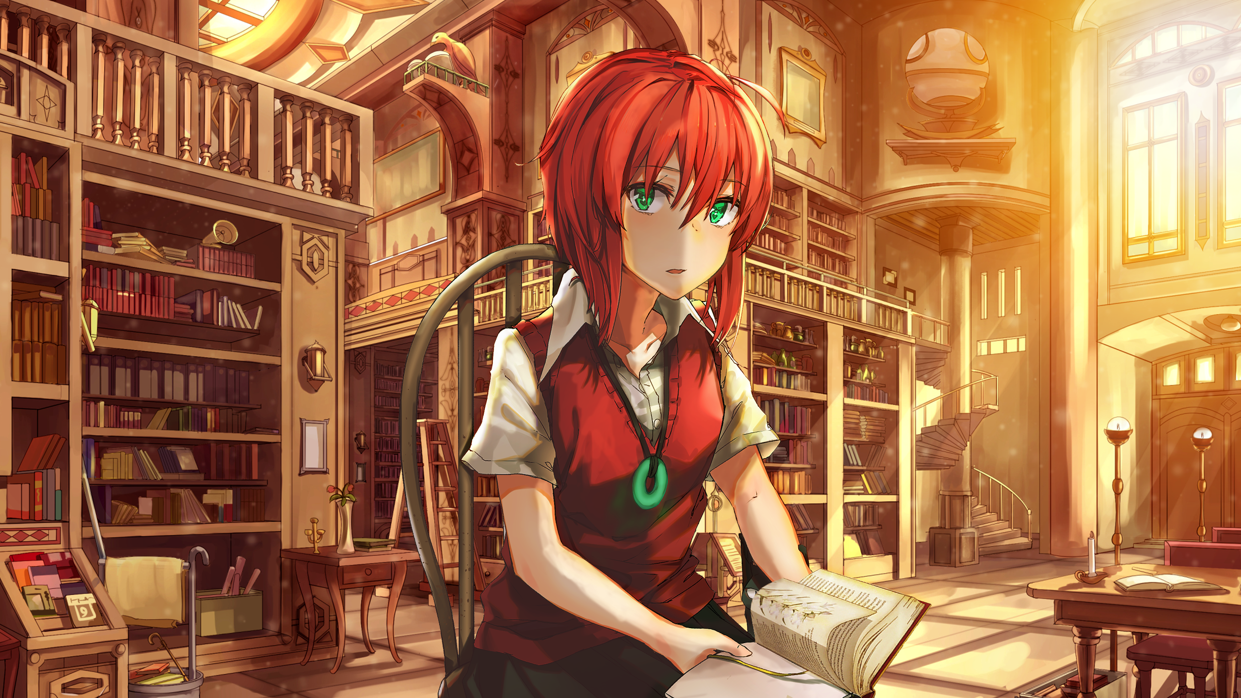 Chise Hatori in a Library HD Wallpaper