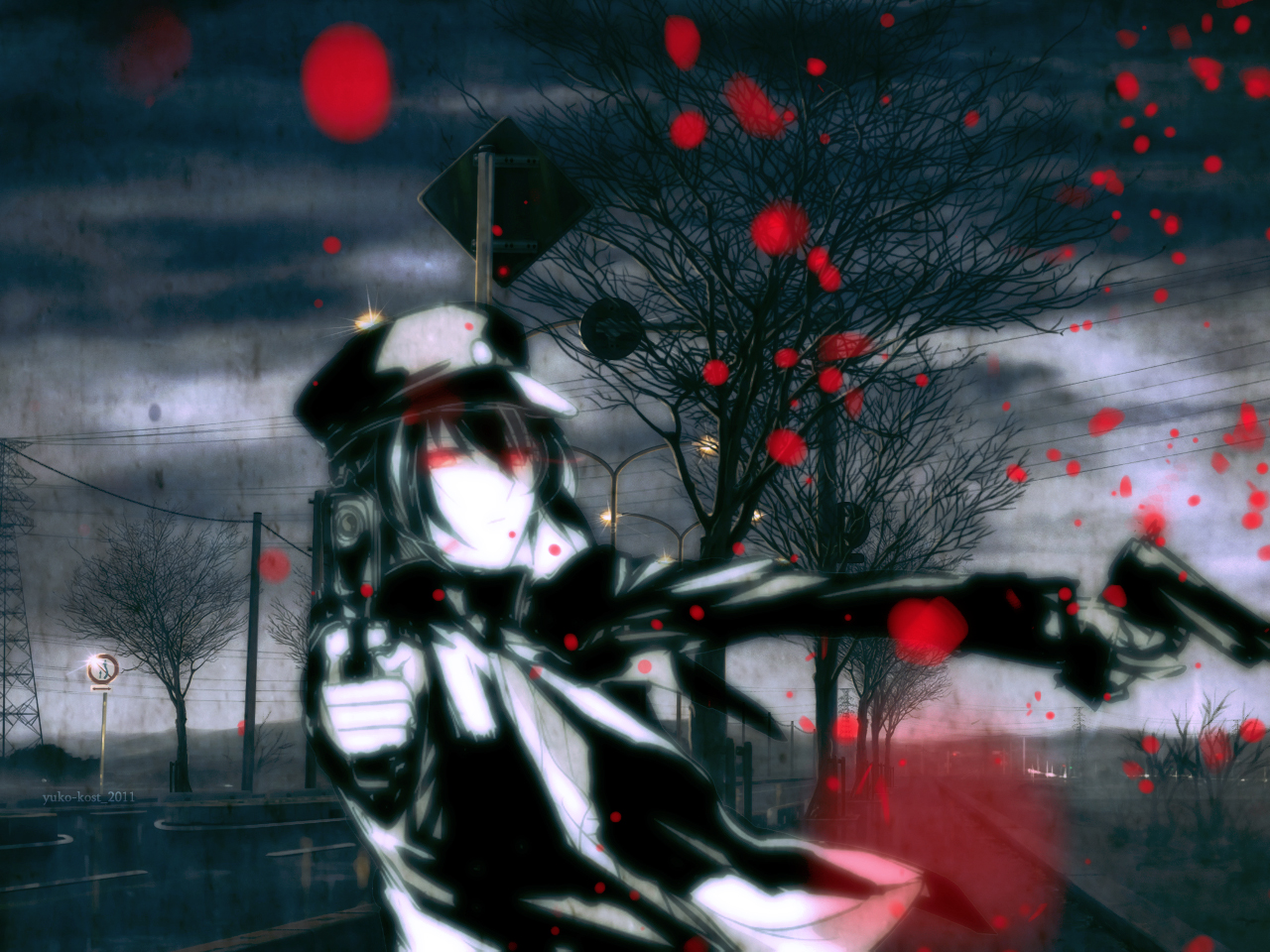 Ayato Naoi with guns in a dark, rainy setting HD Wallpaper