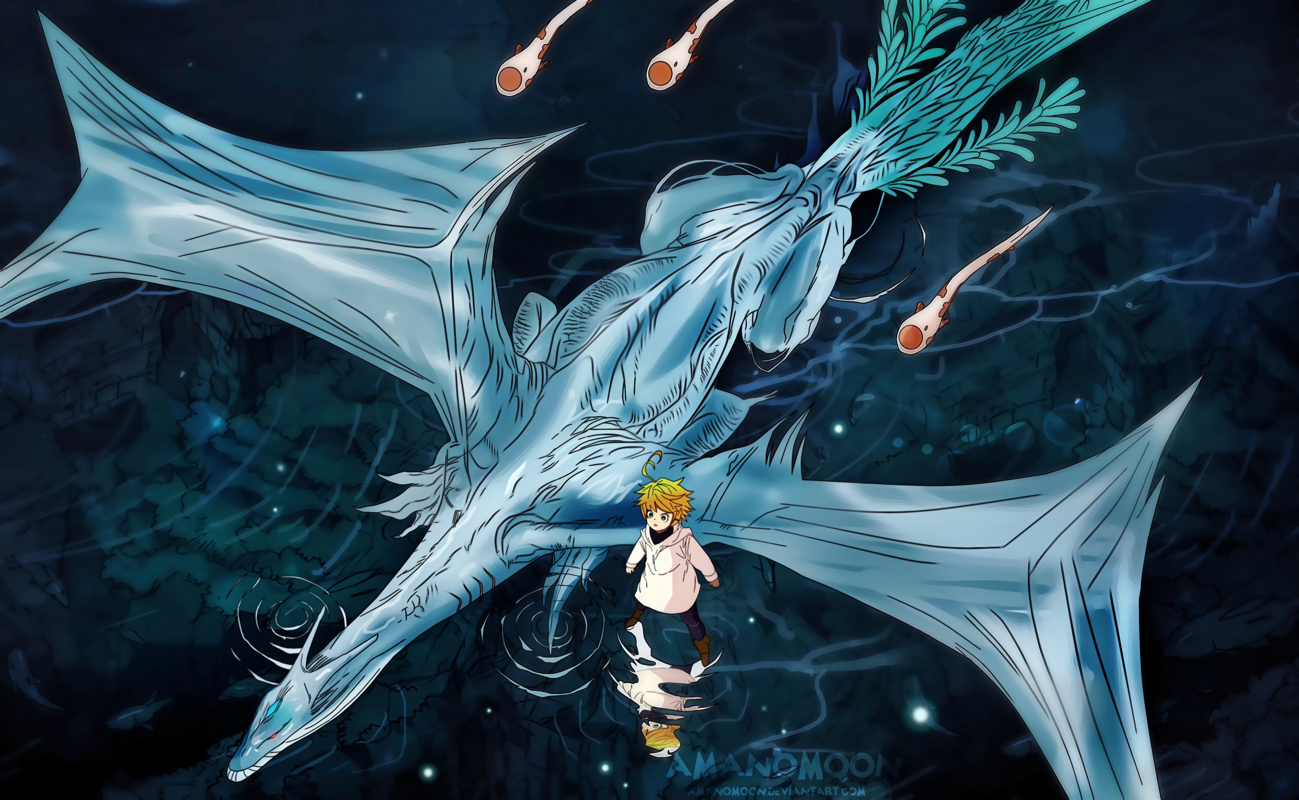 Emma from The Promised Neverland with a dragon HD Wallpaper