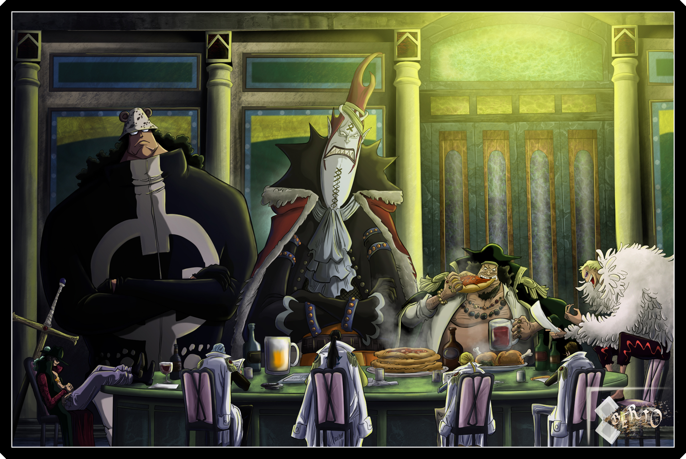One Piece: Seven Warlords of the Sea at a Table HD Wallpaper