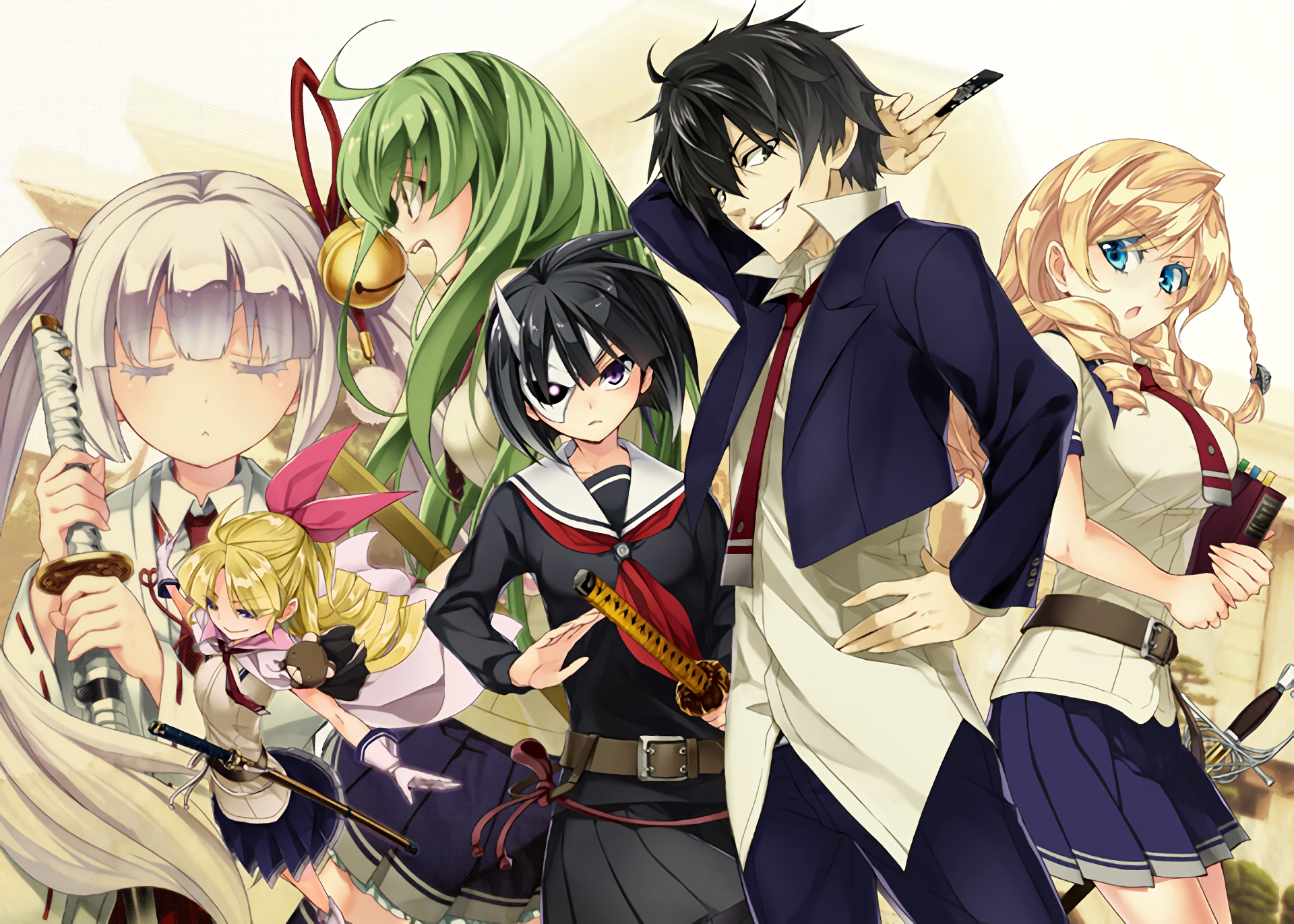 Rin Onigawara and friends with swords HD Wallpaper